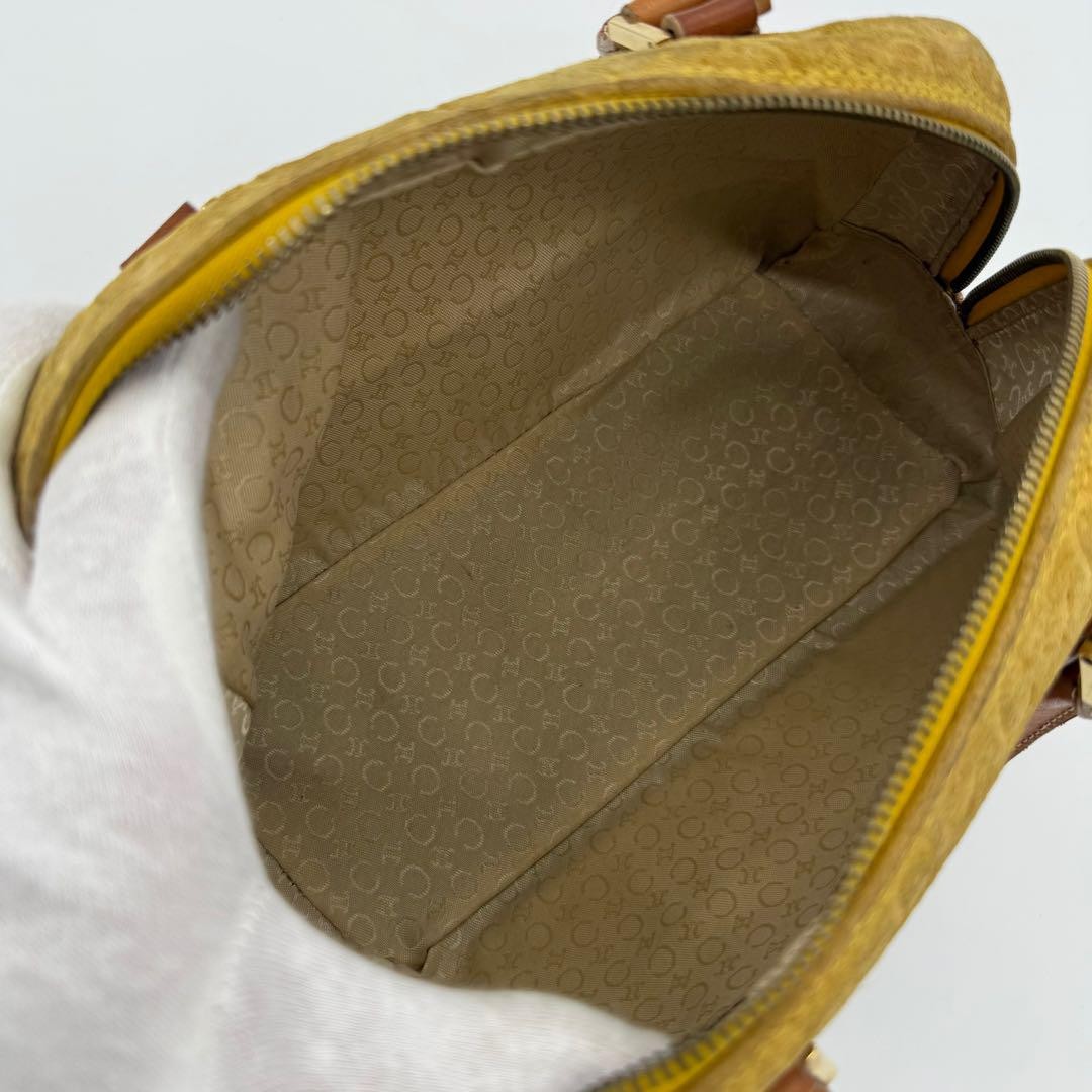 CELINE Hand Bag Tote Purse C Macadam Suede Leather Yellow Authentic