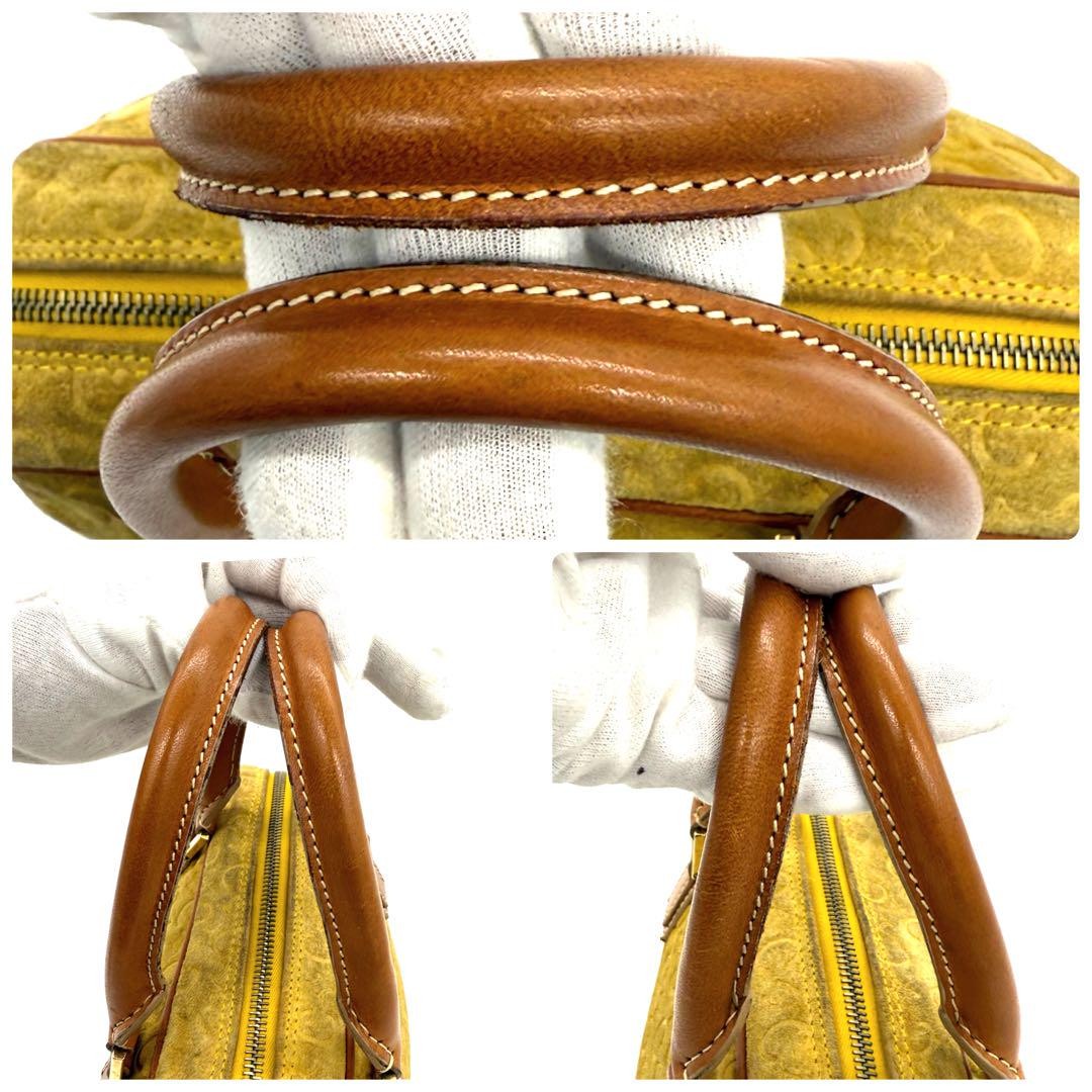 CELINE Hand Bag Tote Purse C Macadam Suede Leather Yellow Authentic