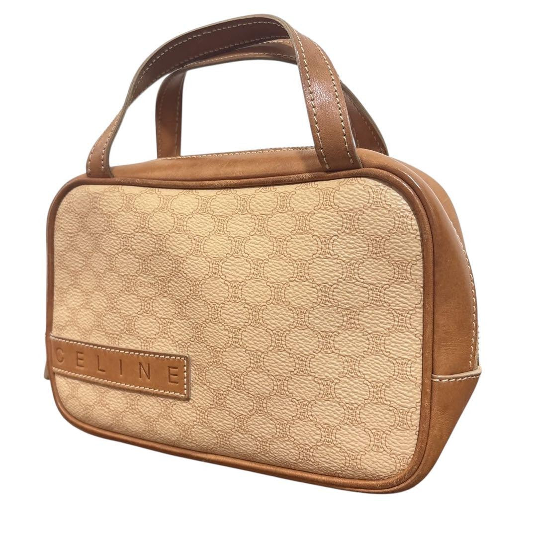 CELINE Hand Bag Tote Purse Macadam Leather Brown Authentic
