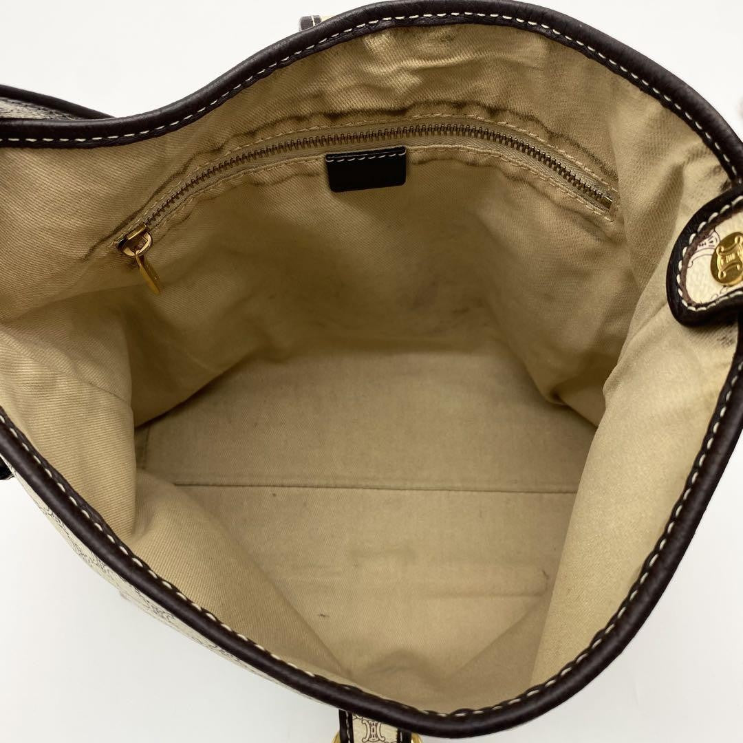 CELINE Shoulder Bag Purse Macadam PVC Leather Off White Brown Authentic