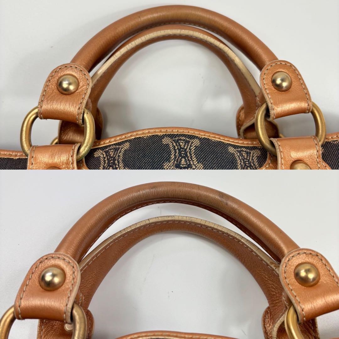 CELINE Hand Bag Tote Purse Boogie Macadam Denim Leather Blue Indigo Authentic