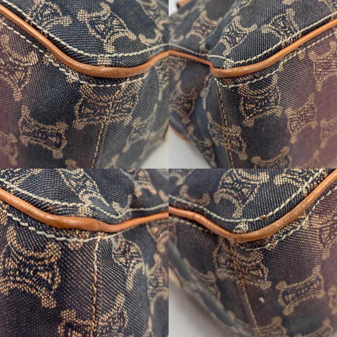 CELINE Hand Bag Tote Purse Boogie Macadam Denim Leather Blue Indigo Authentic