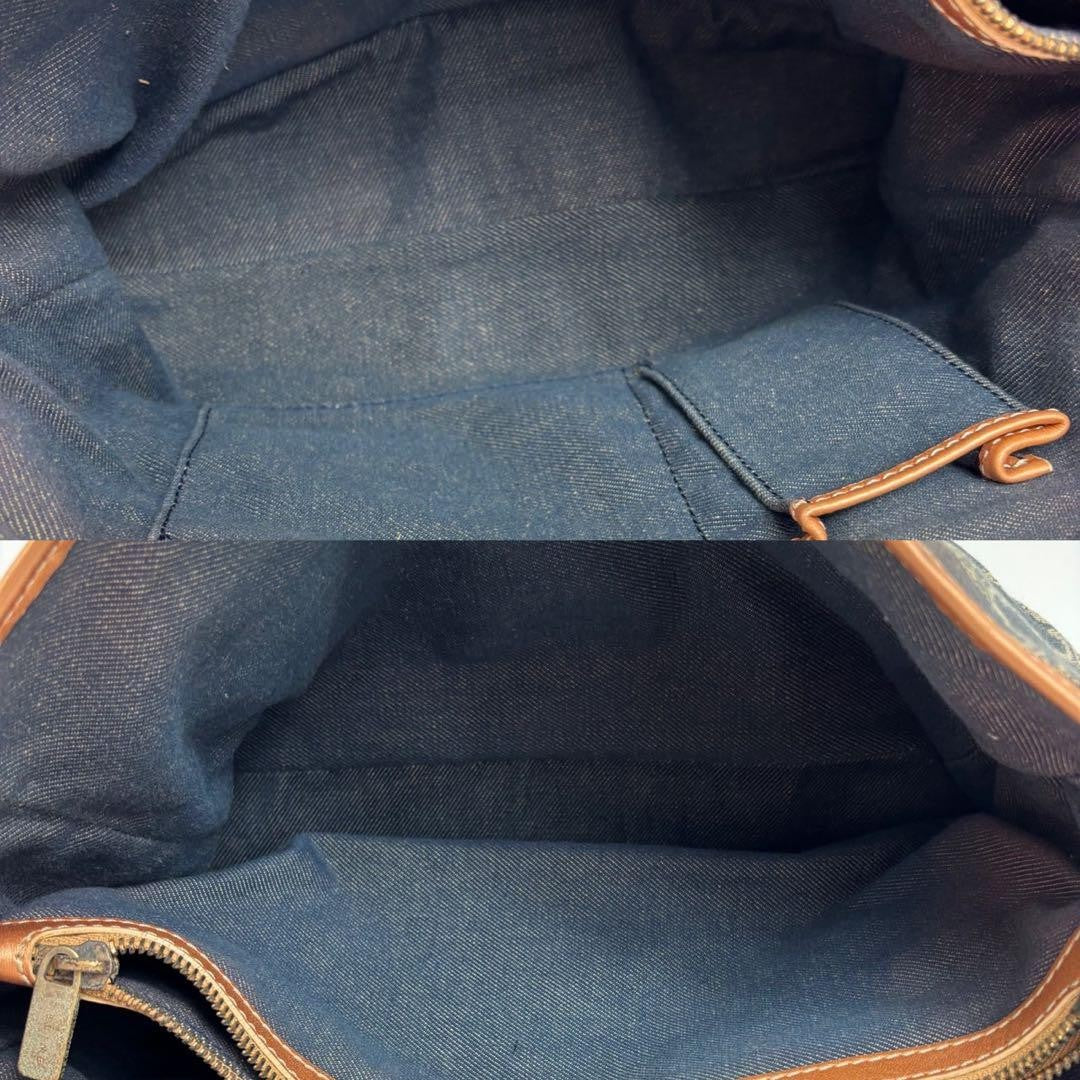 CELINE Hand Bag Tote Purse Boogie Macadam Denim Leather Blue Indigo Authentic