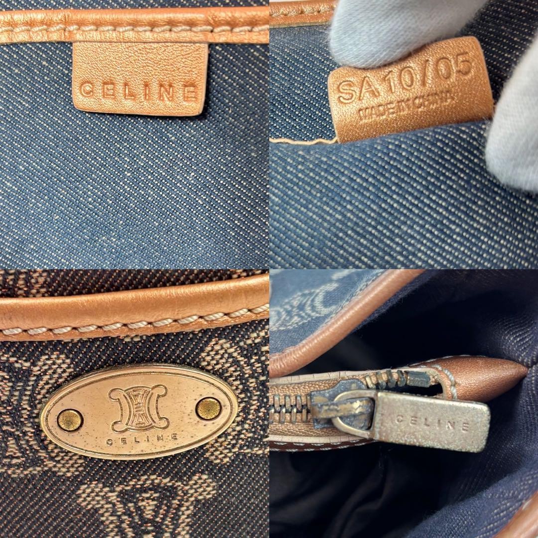 CELINE Hand Bag Tote Purse Boogie Macadam Denim Leather Blue Indigo Authentic