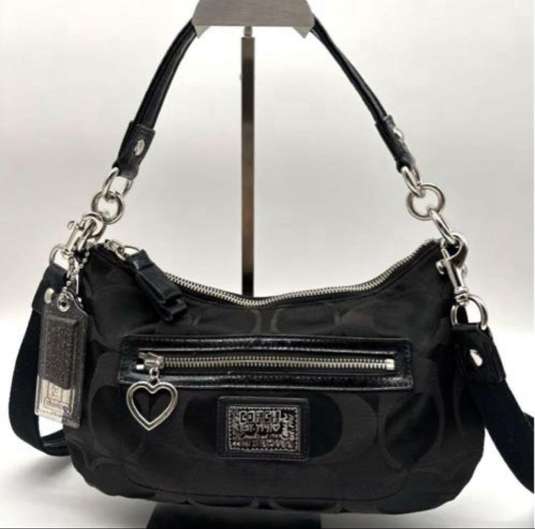 COACH Hand Shoulder Bag Tote Purse 2way Signature Black Authentic