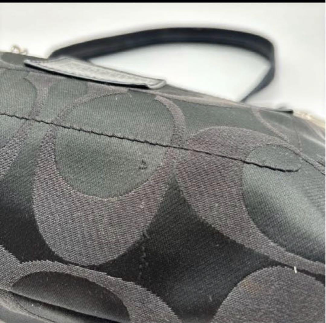 COACH Hand Shoulder Bag Tote Purse 2way Signature Black Authentic