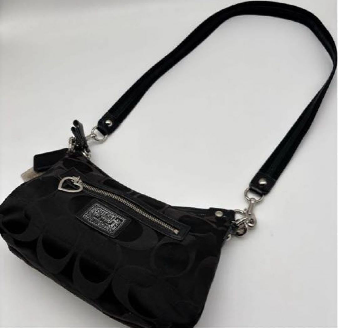 COACH Hand Shoulder Bag Tote Purse 2way Signature Black Authentic