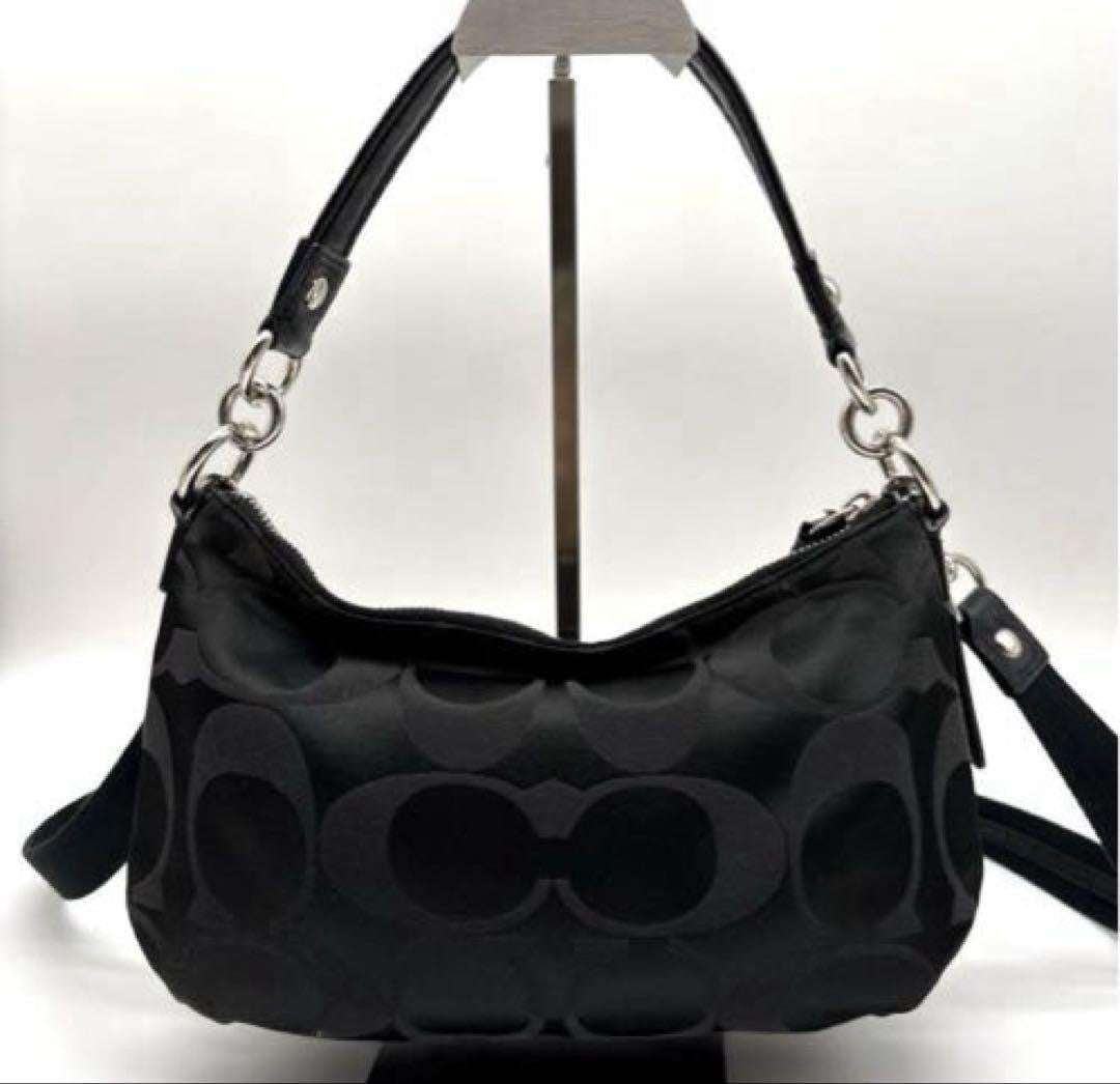 COACH Hand Shoulder Bag Tote Purse 2way Signature Black Authentic