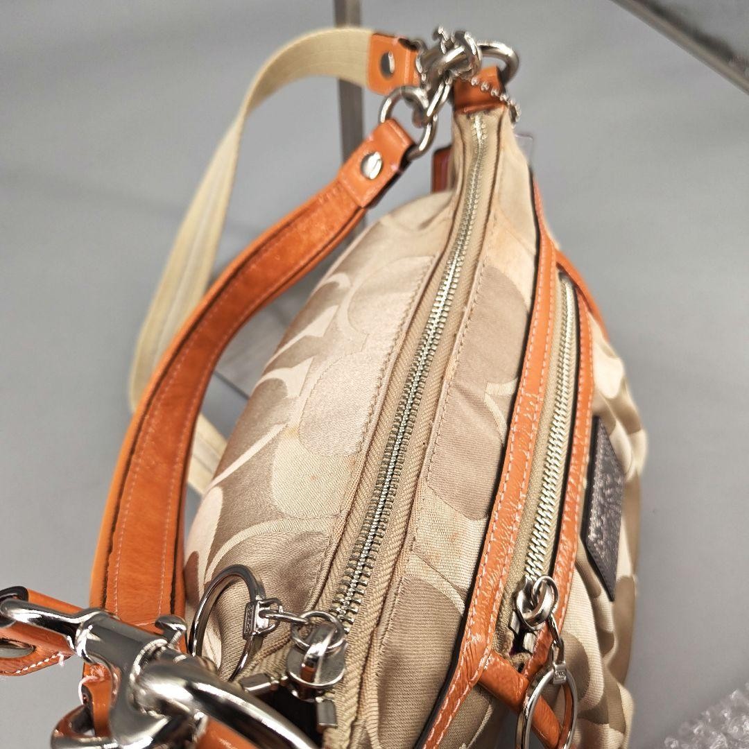 COACH Shoulder Bag Purse Signature Old Canvas Leather Gold Beige Authentic
