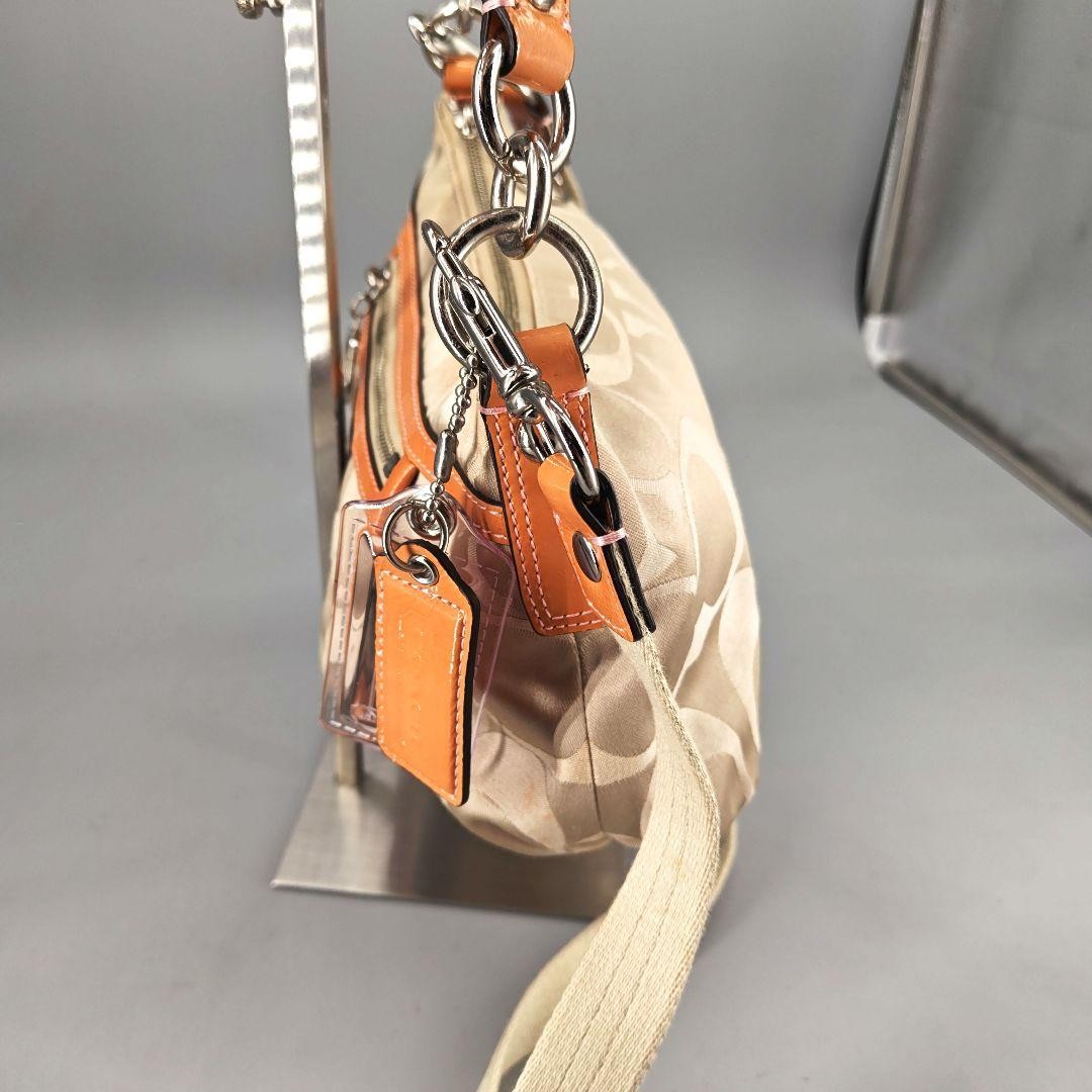COACH Shoulder Bag Purse Signature Old Canvas Leather Gold Beige Authentic