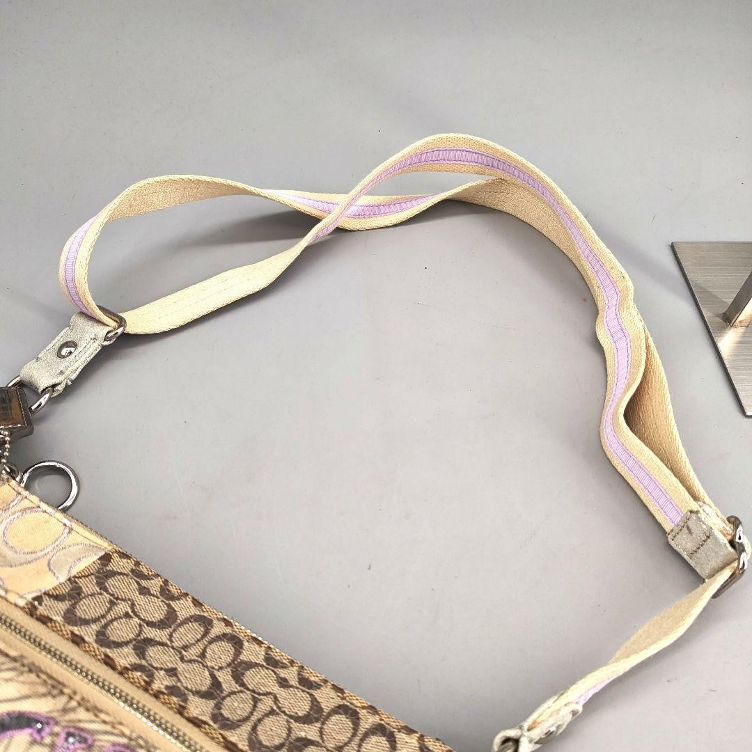 COACH Shoulder Bag Purse Signature Patchwork Sequin Poppy Beige Authentic