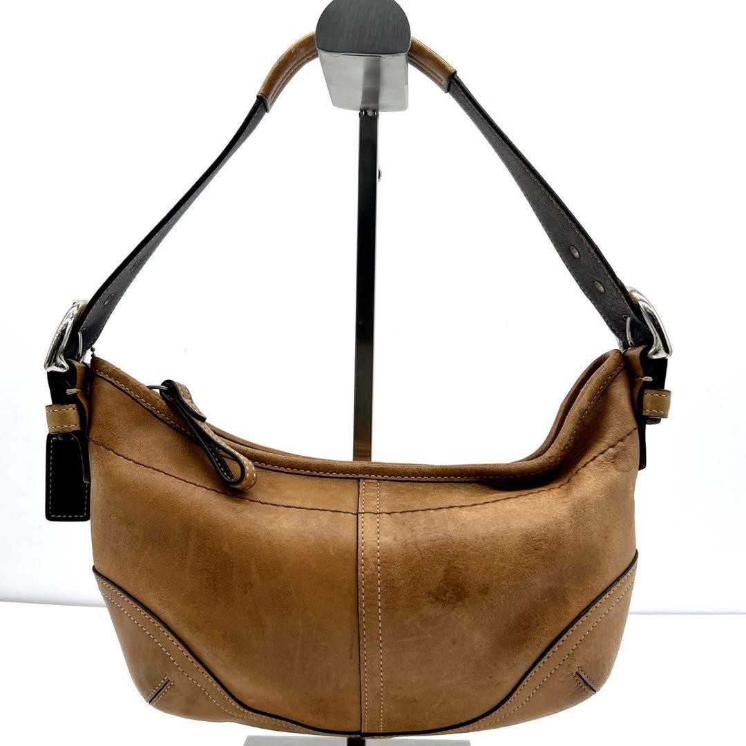 COACH Hand Shoulder Bag Tote Purse 9541 Old Brown Beige Authentic