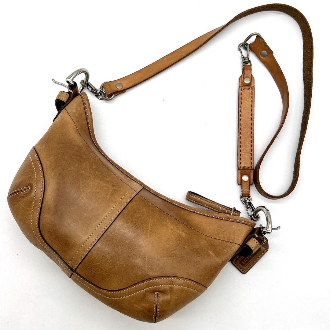 COACH Hand Shoulder Bag Tote Purse 9541 Old Brown Beige Authentic