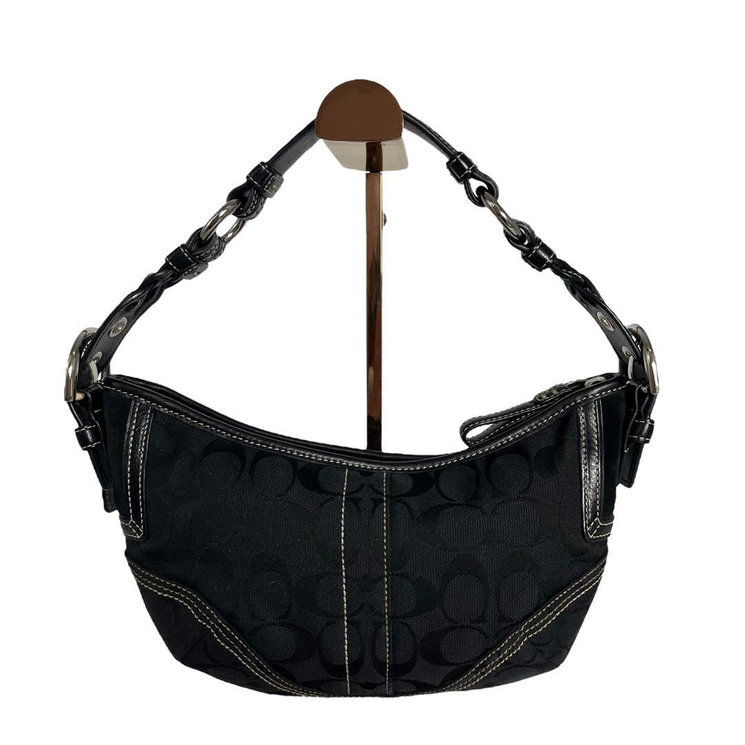 COACH Shoulder Bag Purse 6266 Canvas Leather Black Authentic