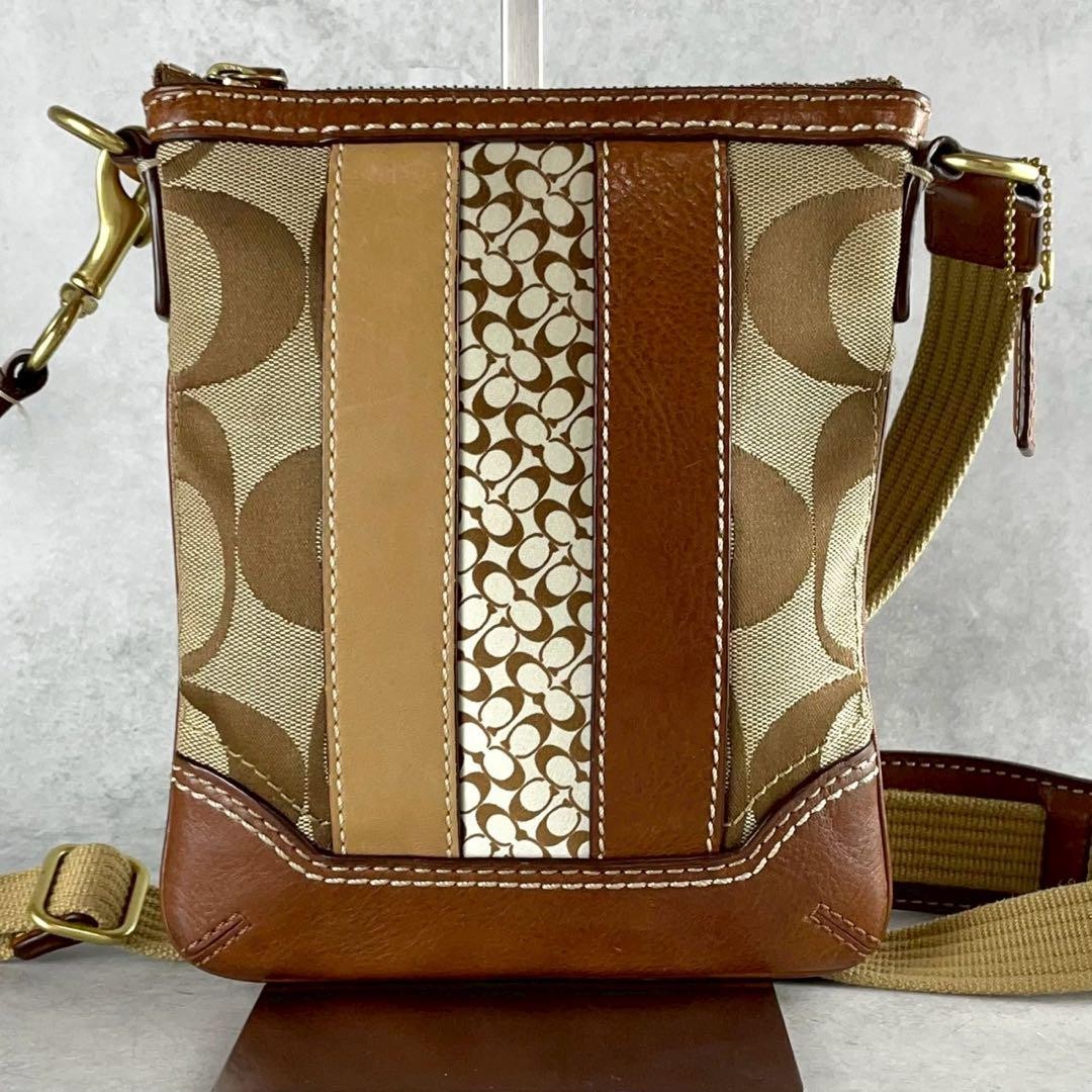 COACH Shoulder Bag Purse Signature 10543 Canvas Leather Brown Authentic