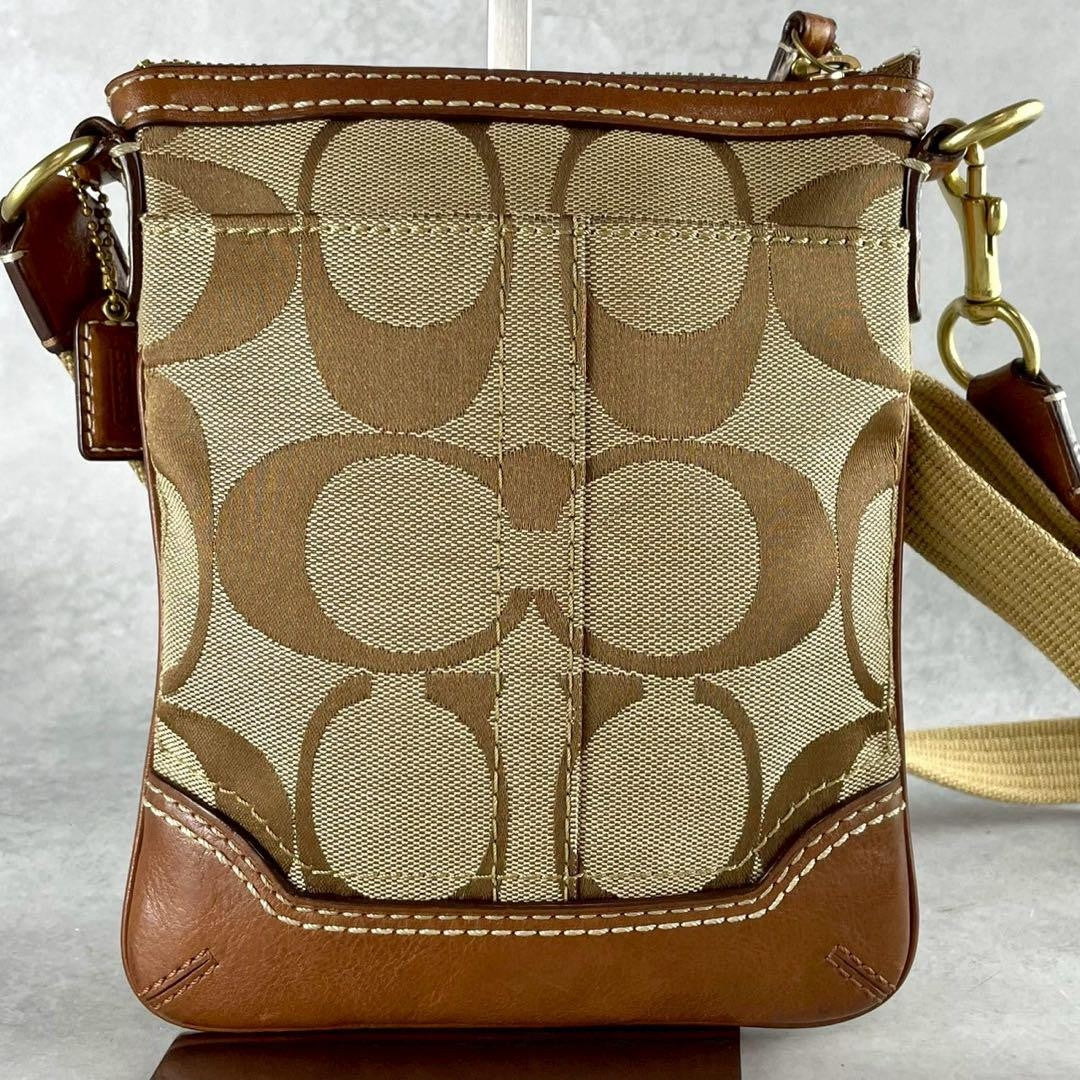 COACH Shoulder Bag Purse Signature 10543 Canvas Leather Brown Authentic