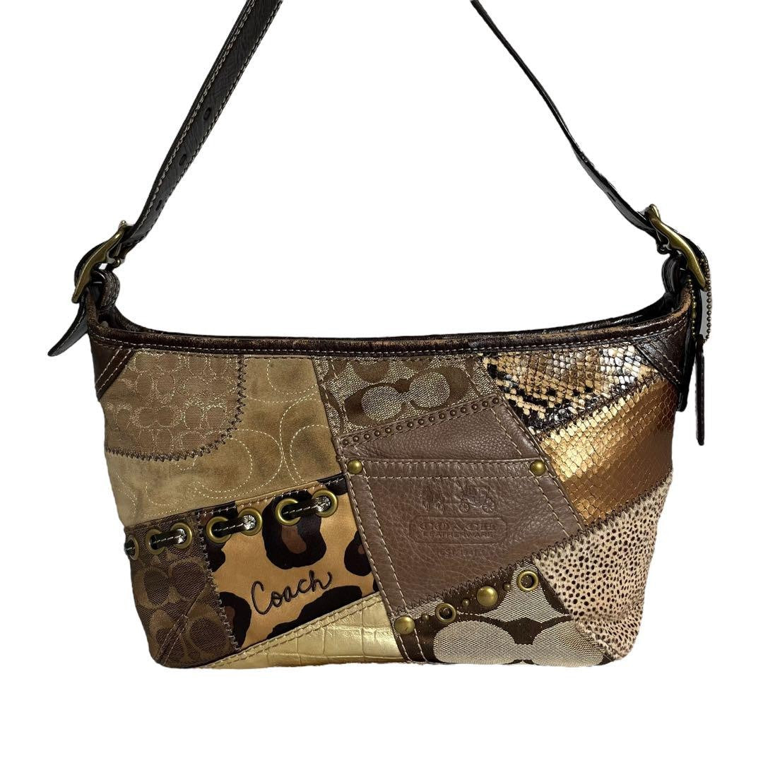 COACH Shoulder Bag Purse Signature 12898 Canvas Leather PVC Suede Patchwork Auth