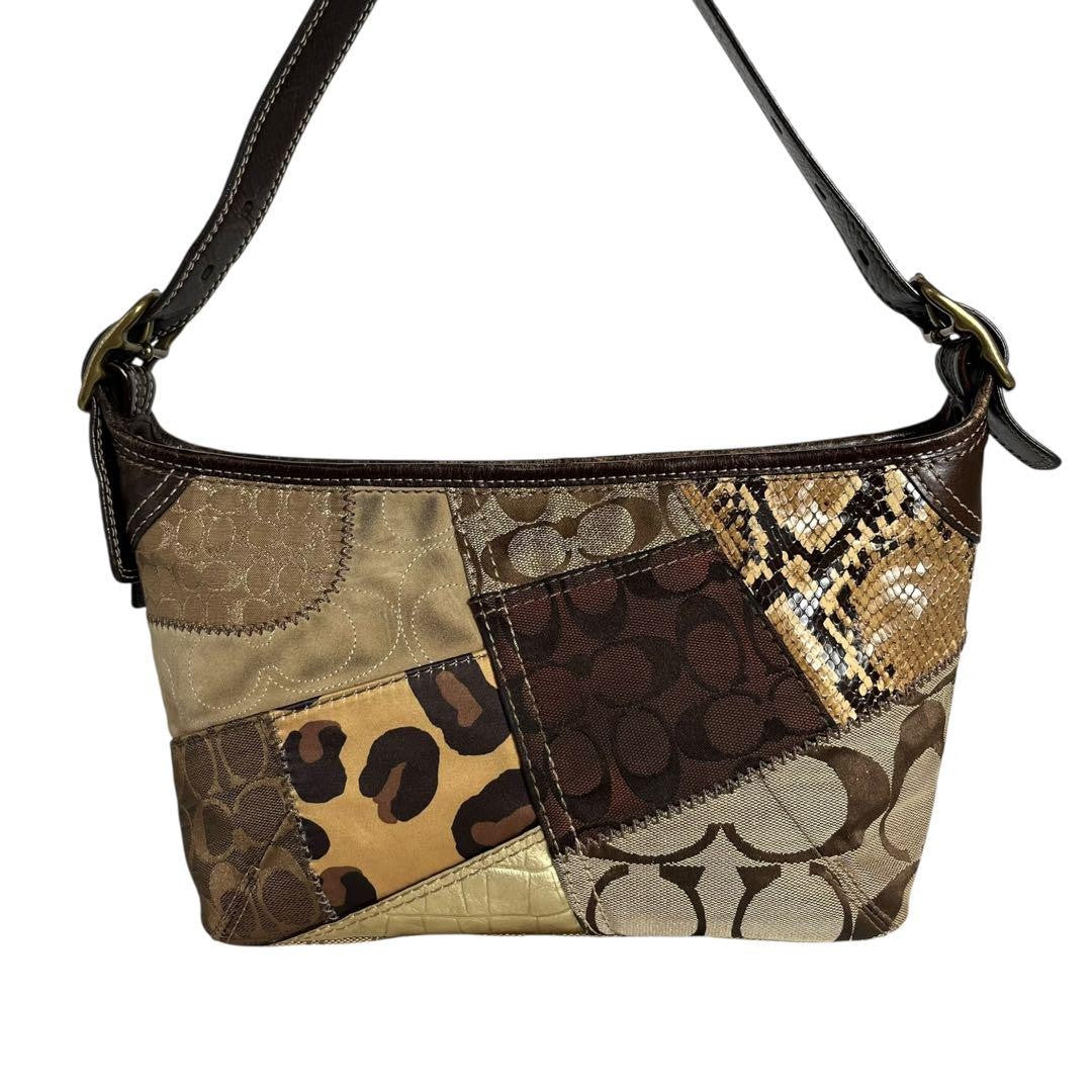 COACH Shoulder Bag Purse Signature 12898 Canvas Leather PVC Suede Patchwork Auth