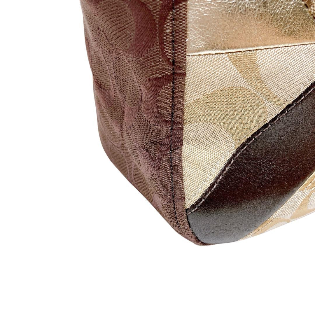 COACH Hand Bag Tote Purse Patchwork 17614 Leather Brown Authentic
