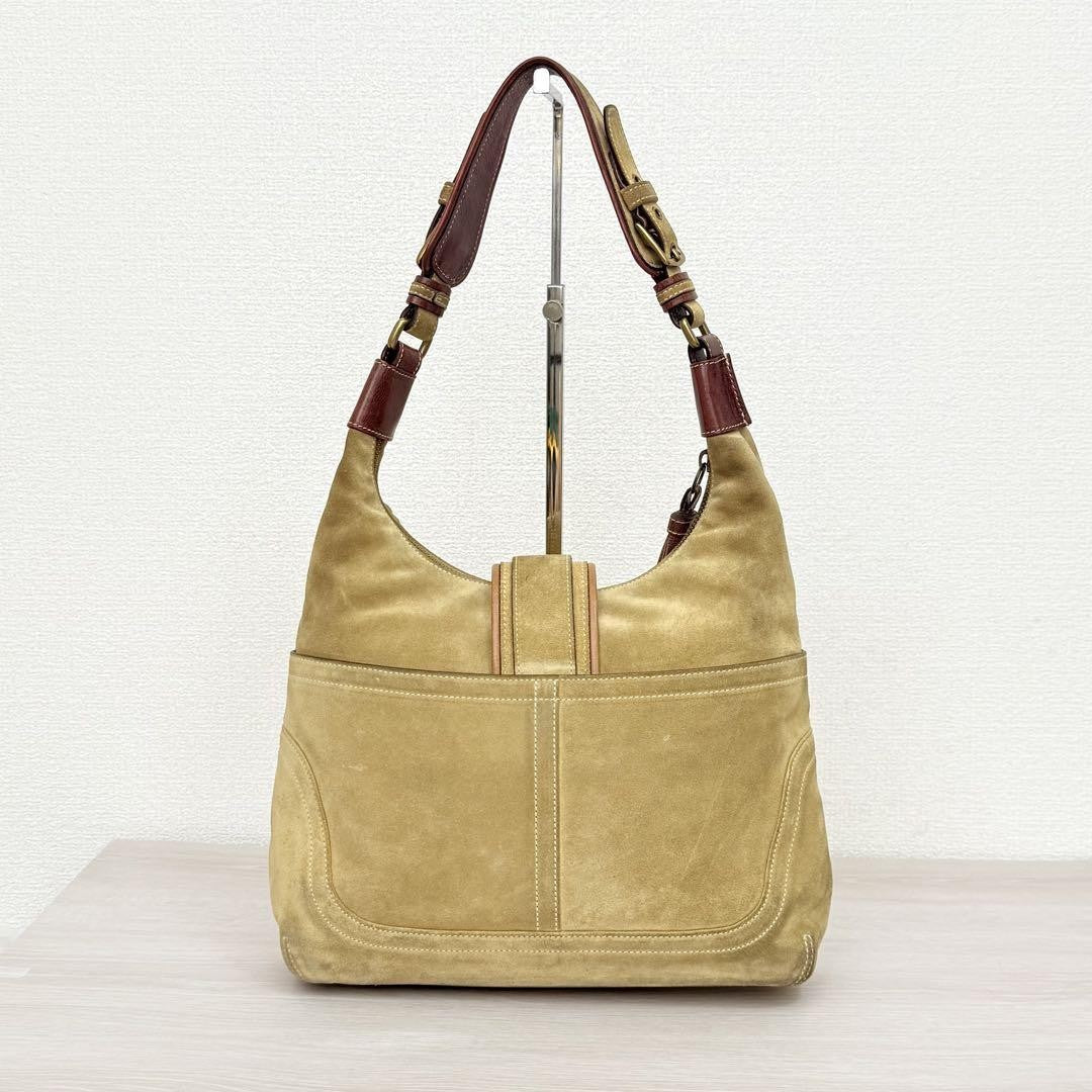 COACH Shoulder Bag Purse Hampton Hobo Suede Beige Authentic