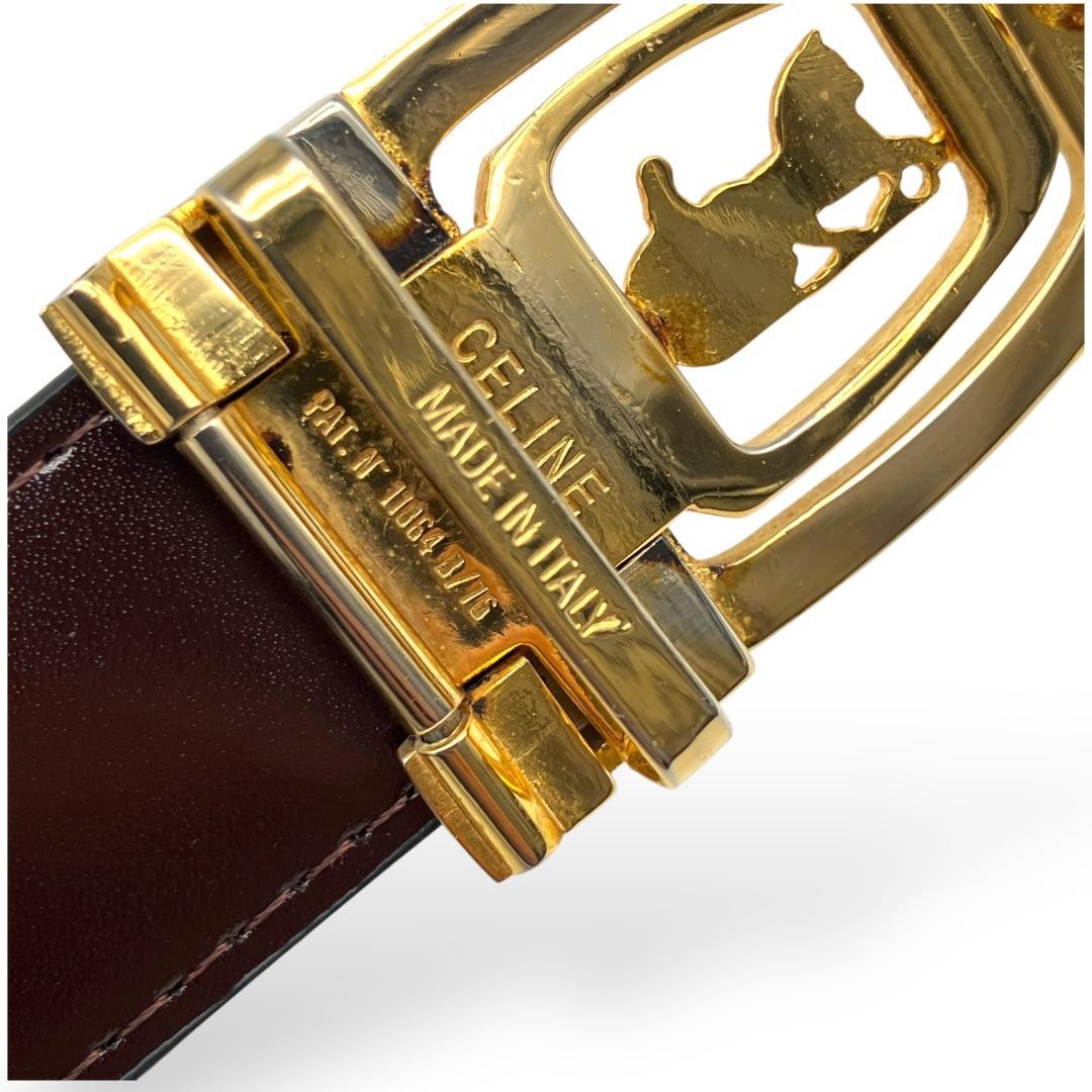 CELINE Men's Belt Horse carriage Gold Black Brown Leather Authentic