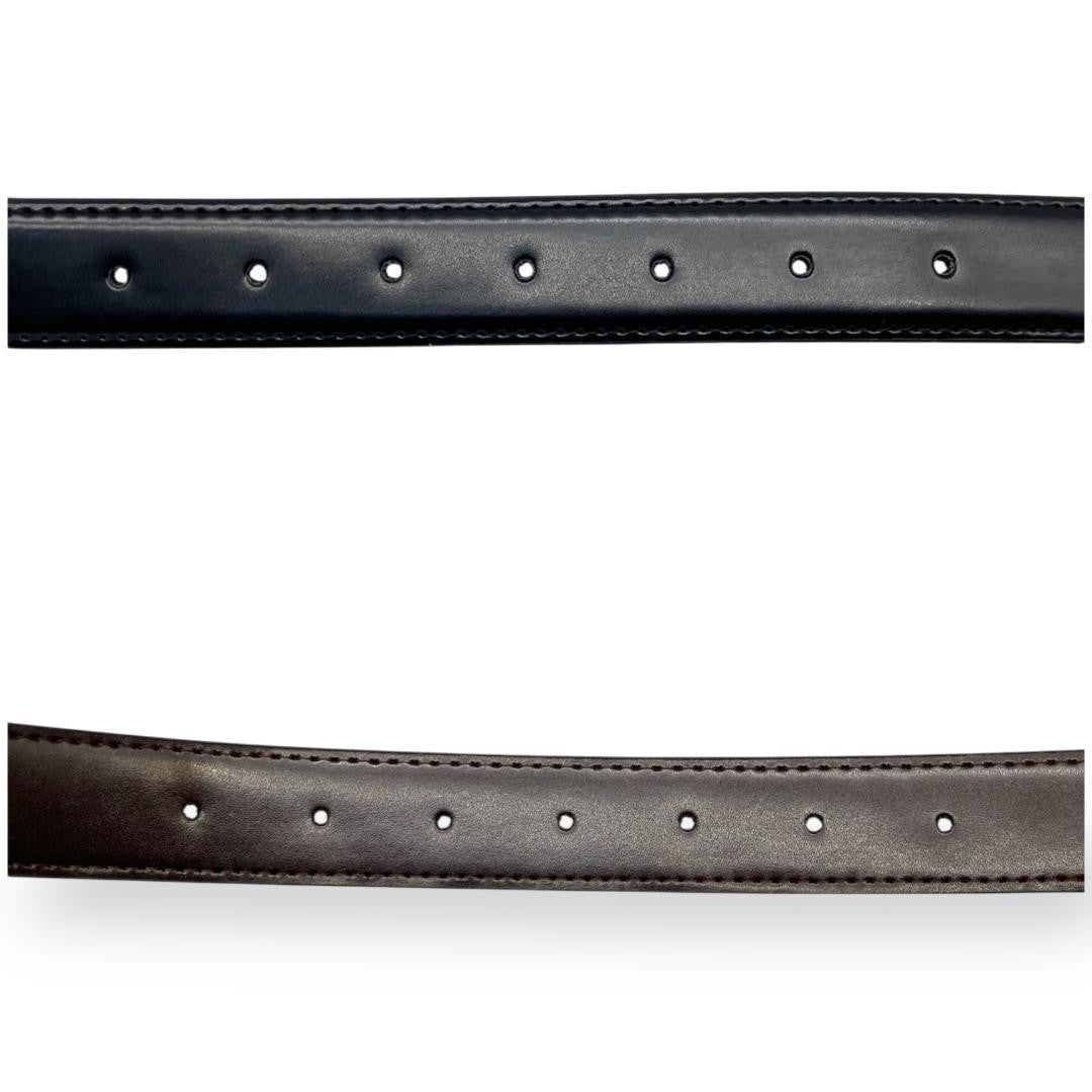 CELINE Men's Belt Horse carriage Gold Black Brown Leather Authentic