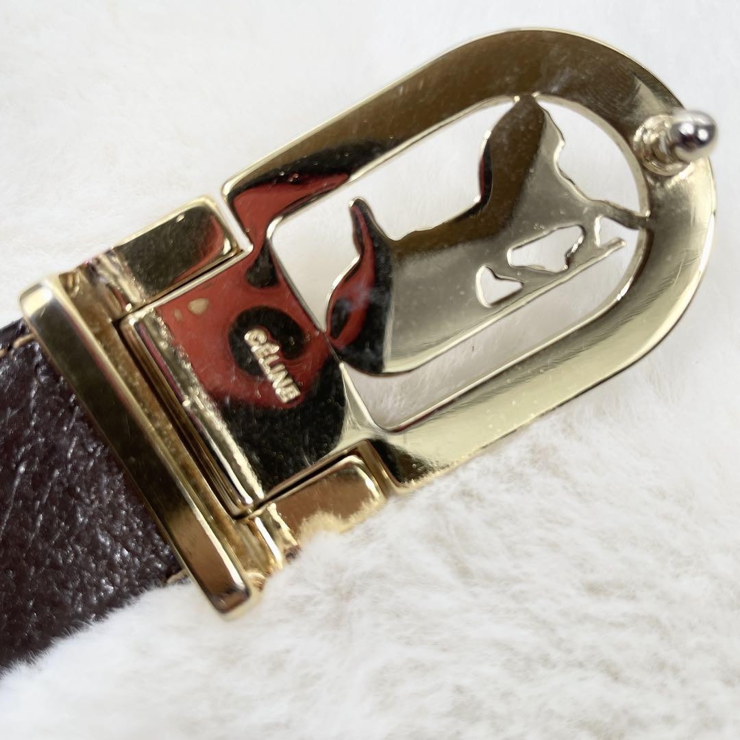 CELINE Men's Belt Horse carriage Gold Black Brown Authentic