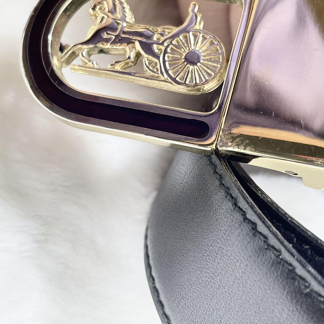 CELINE Men's Belt Horse carriage Gold Black Brown Authentic