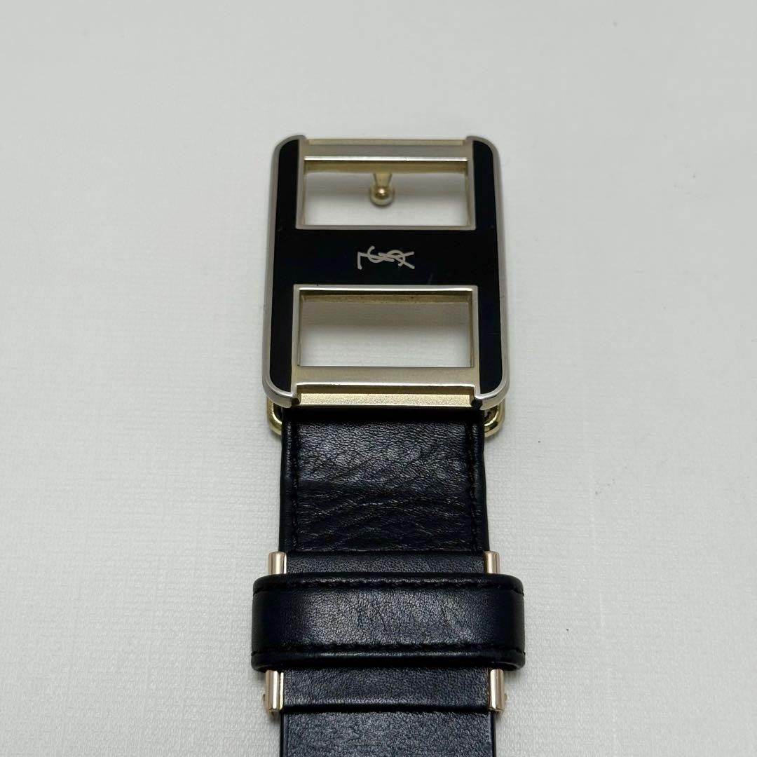 Saint Laurent Men's Belt YSL Cassandra Leather Black Authentic