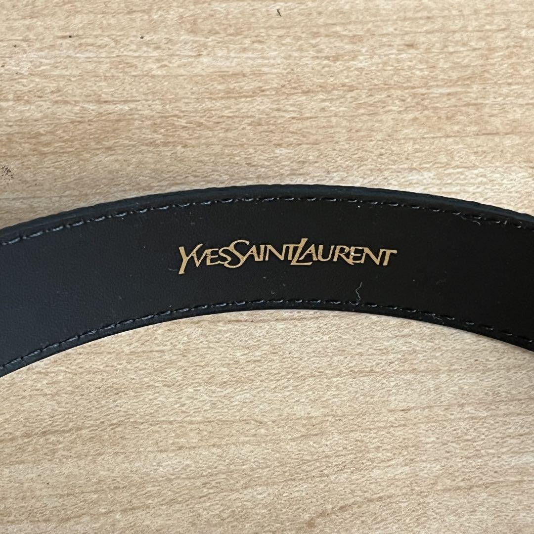 Saint Laurent Men's Belt YSL Cassandra Leather Black Authentic
