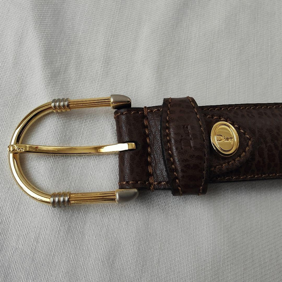 Christian Dior MONSIEUR Men's Belt Logo Gold Brown Authentic