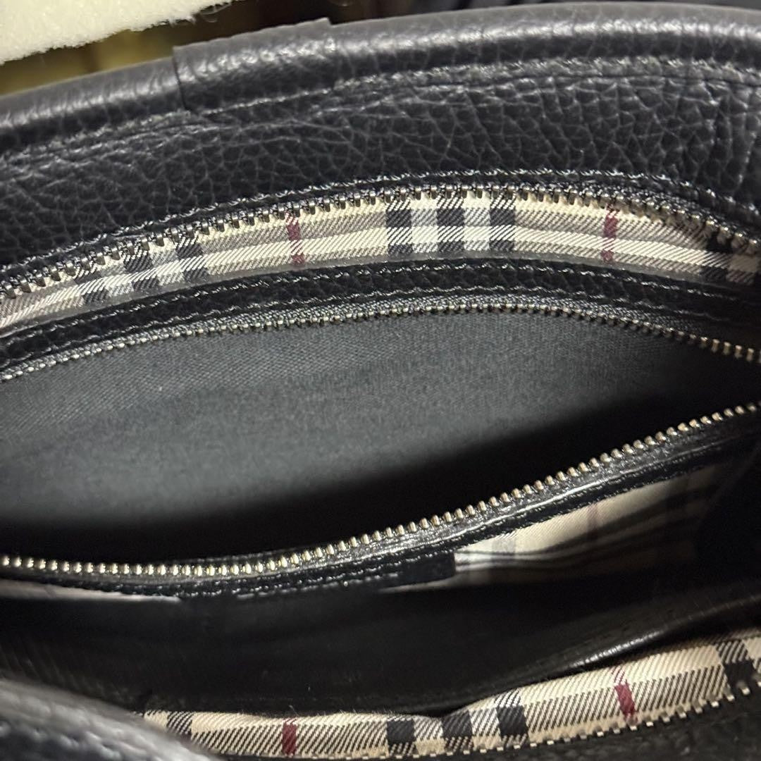 BURBERRY Shoulder Bag Purse Nova Check Leather Black Authentic