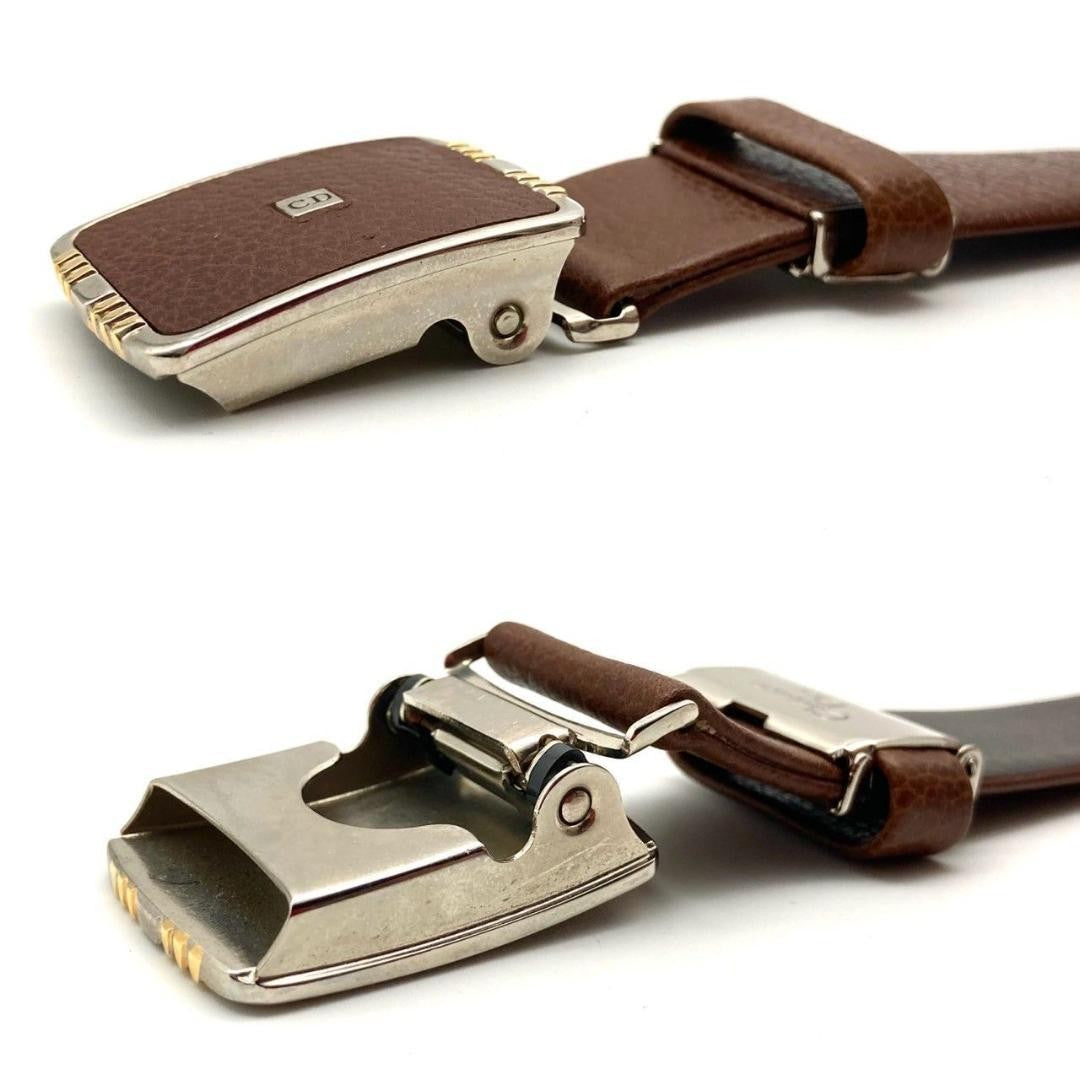 Christian Dior Unisex Belt CD Leather Brown Authentic