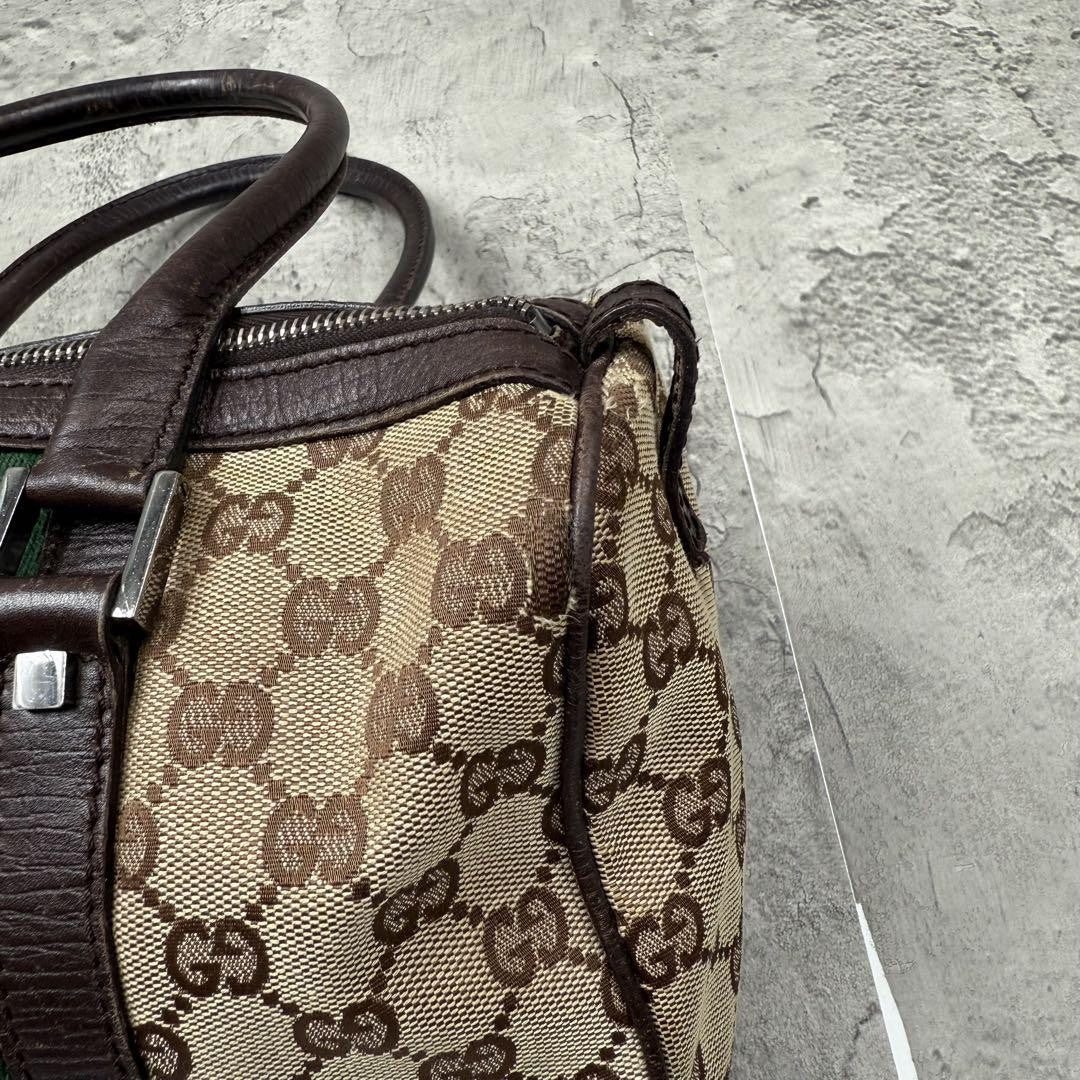 GUCCI Mini Boston Bag Hand Bag Purse Sherry Line GG Canvas Leather Beige Brown