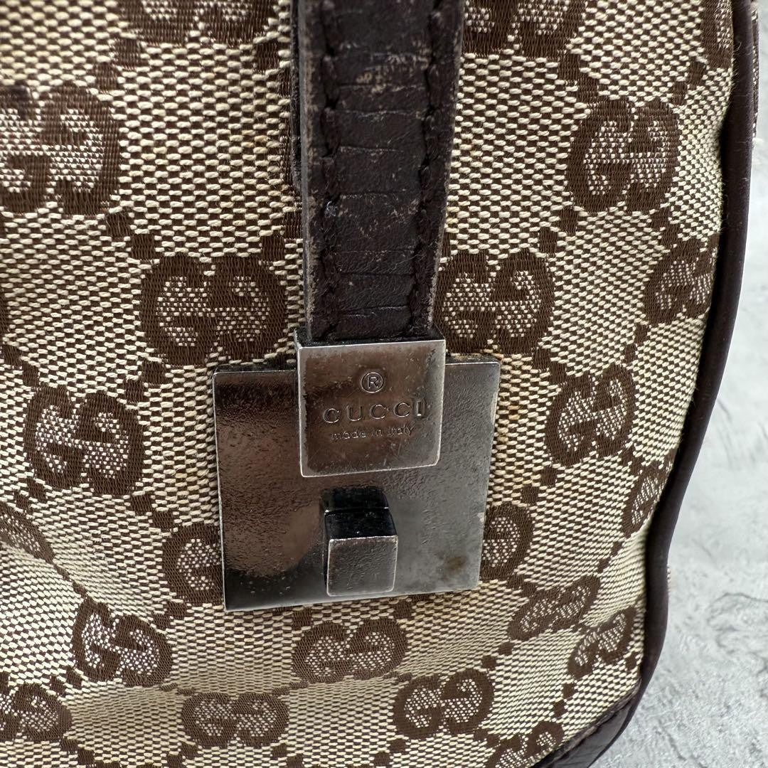 GUCCI Mini Boston Bag Hand Bag Purse Sherry Line GG Canvas Leather Beige Brown