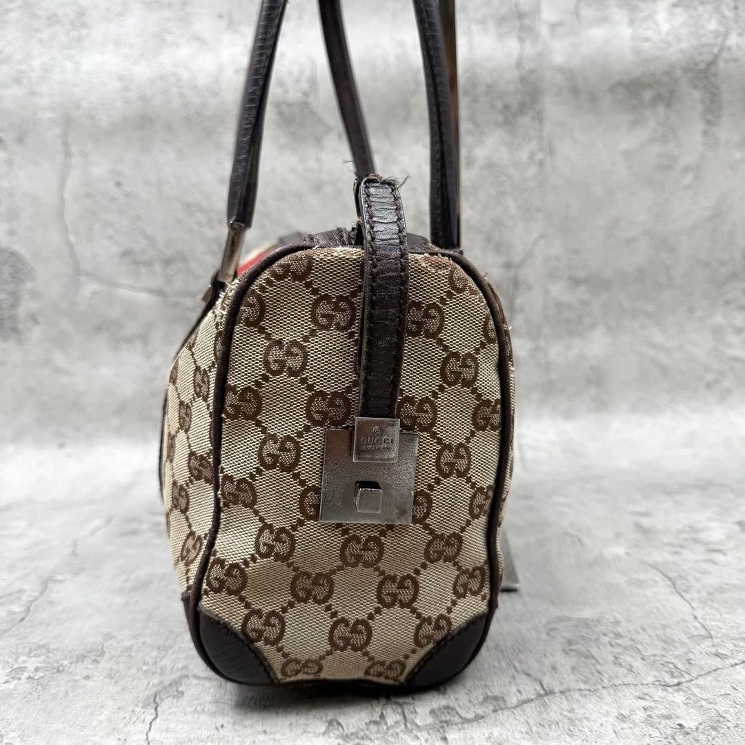 GUCCI Mini Boston Bag Hand Bag Purse Sherry Line GG Canvas Leather Beige Brown