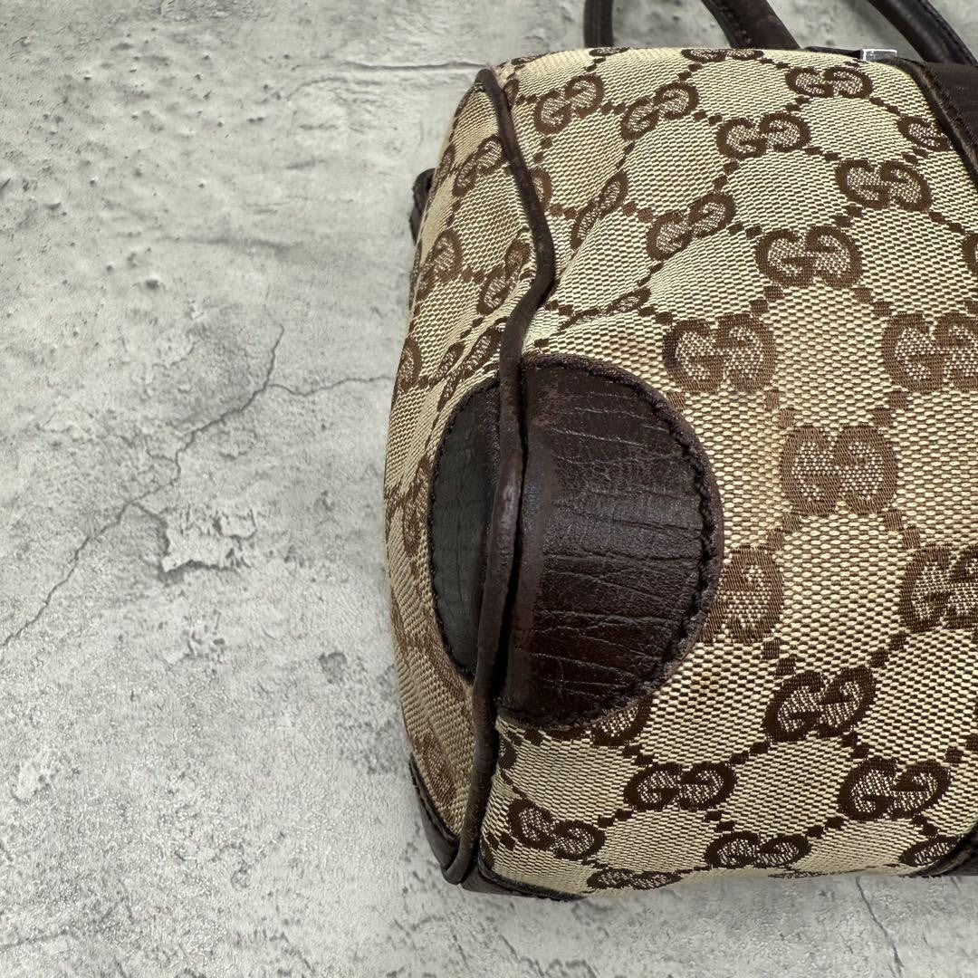 GUCCI Mini Boston Bag Hand Bag Purse Sherry Line GG Canvas Leather Beige Brown