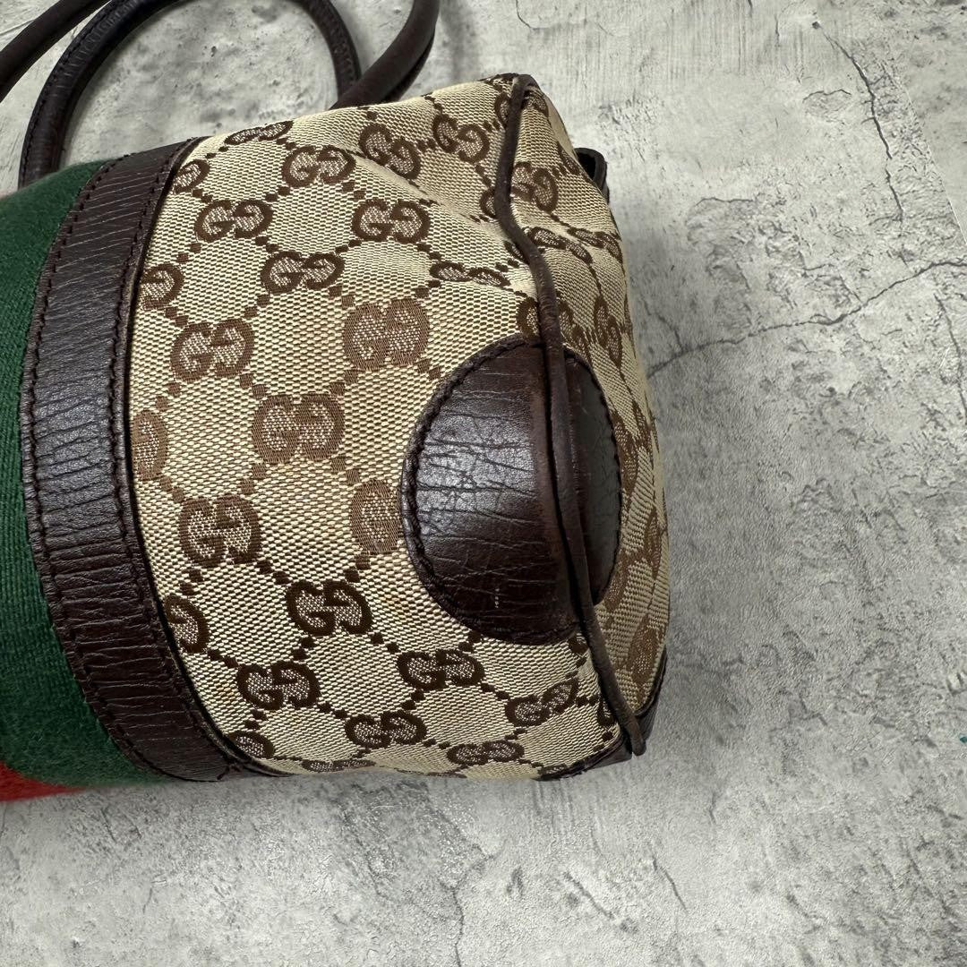 GUCCI Mini Boston Bag Hand Bag Purse Sherry Line GG Canvas Leather Beige Brown