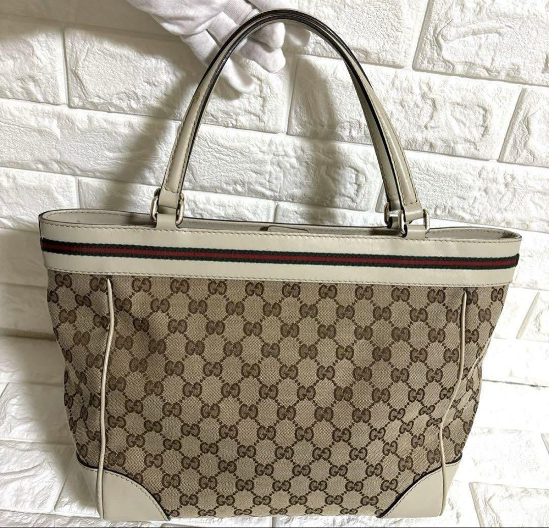 GUCCI Hand Bag Tote Purse GG Canvas Beige Authentic