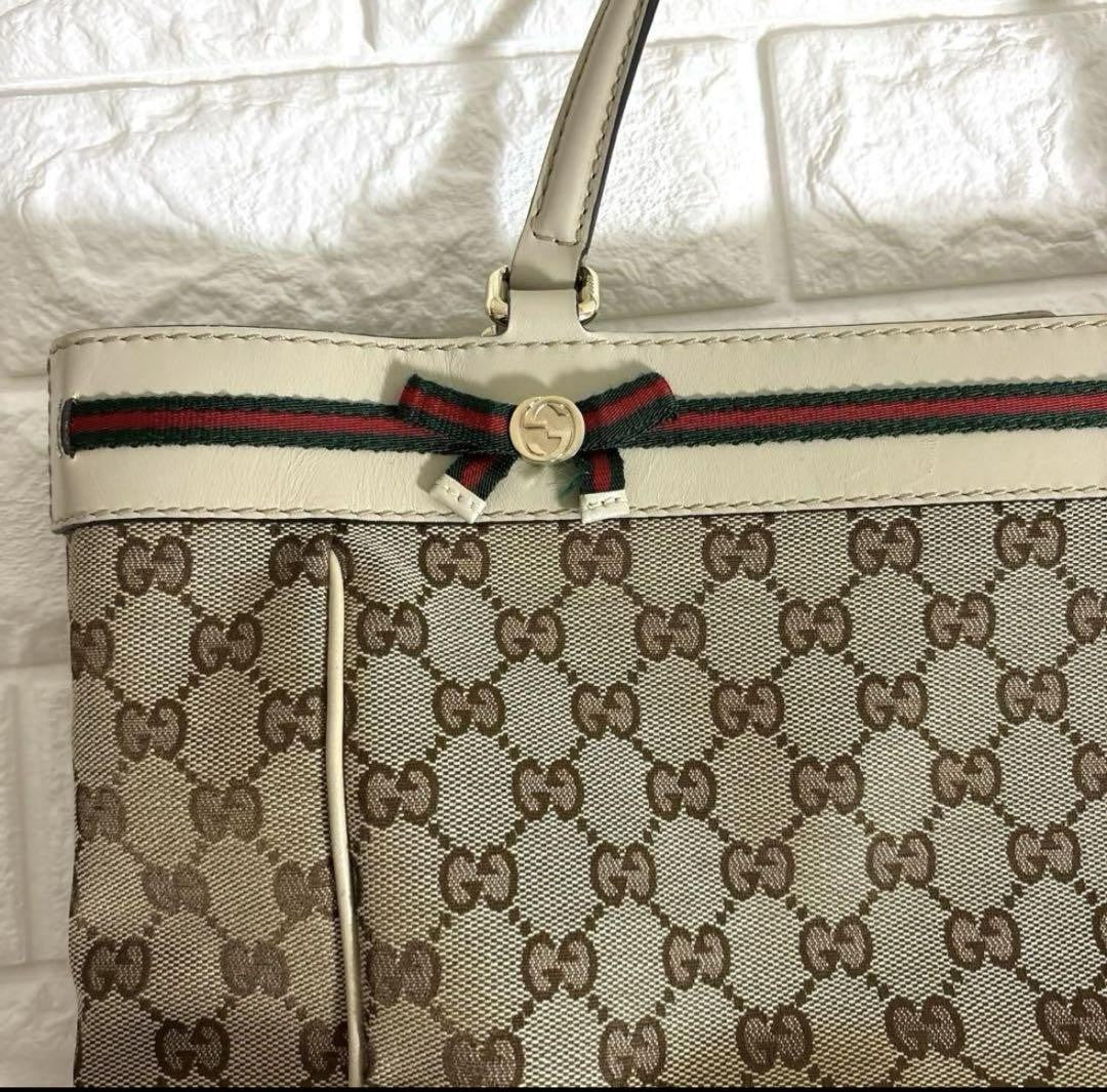 GUCCI Hand Bag Tote Purse GG Canvas Beige Authentic