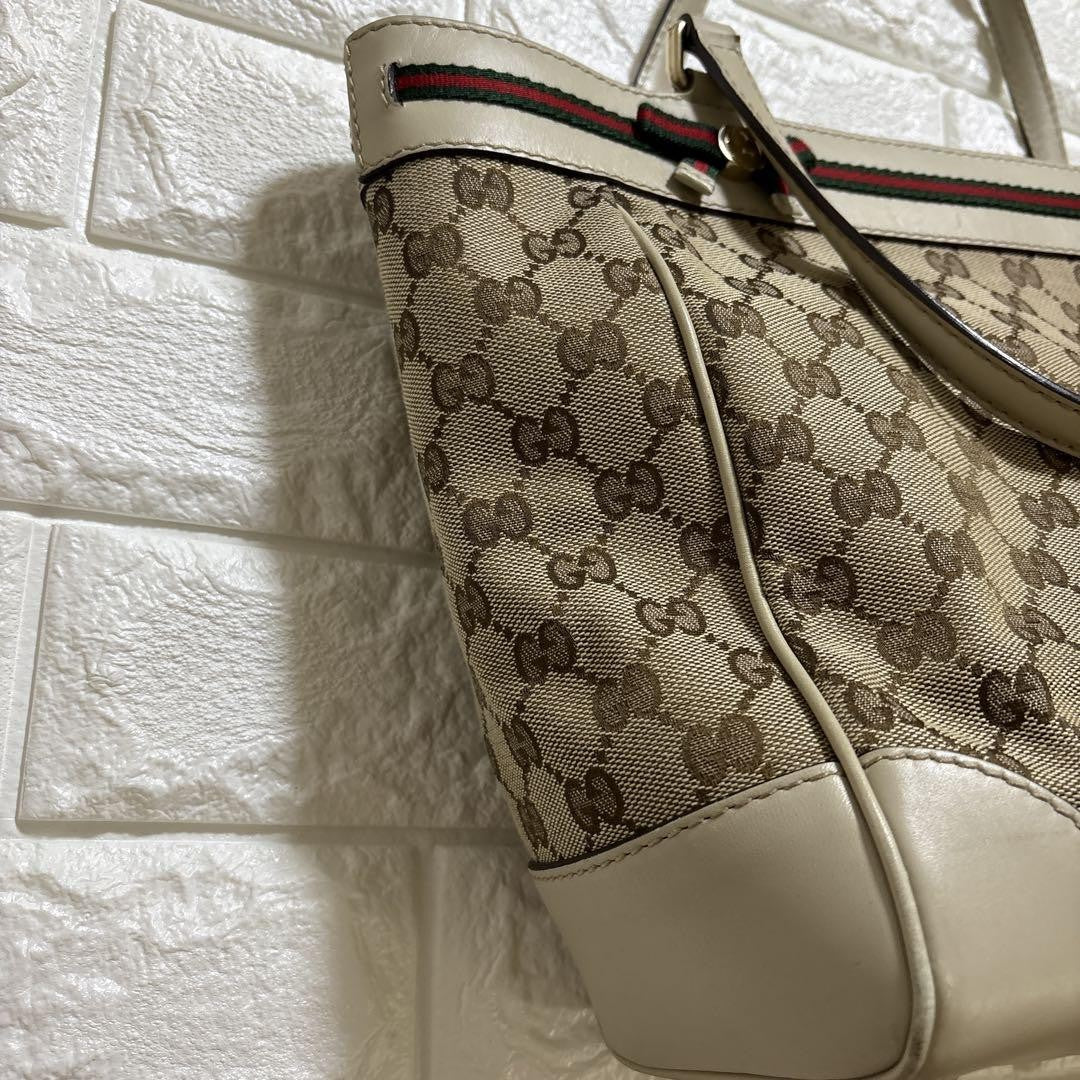 GUCCI Hand Bag Tote Purse GG Canvas Beige Authentic