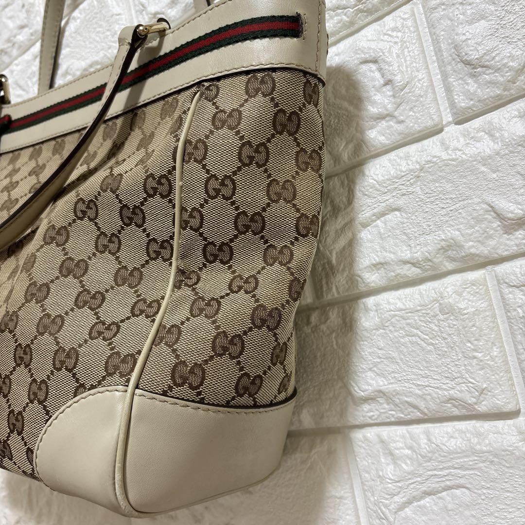 GUCCI Hand Bag Tote Purse GG Canvas Beige Authentic