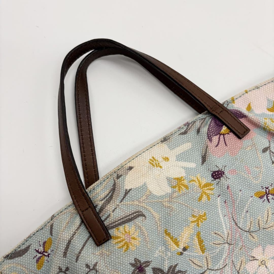 GUCCI Hand Bag Tote Purse Floral Canvas Leather Multicolor Authentic
