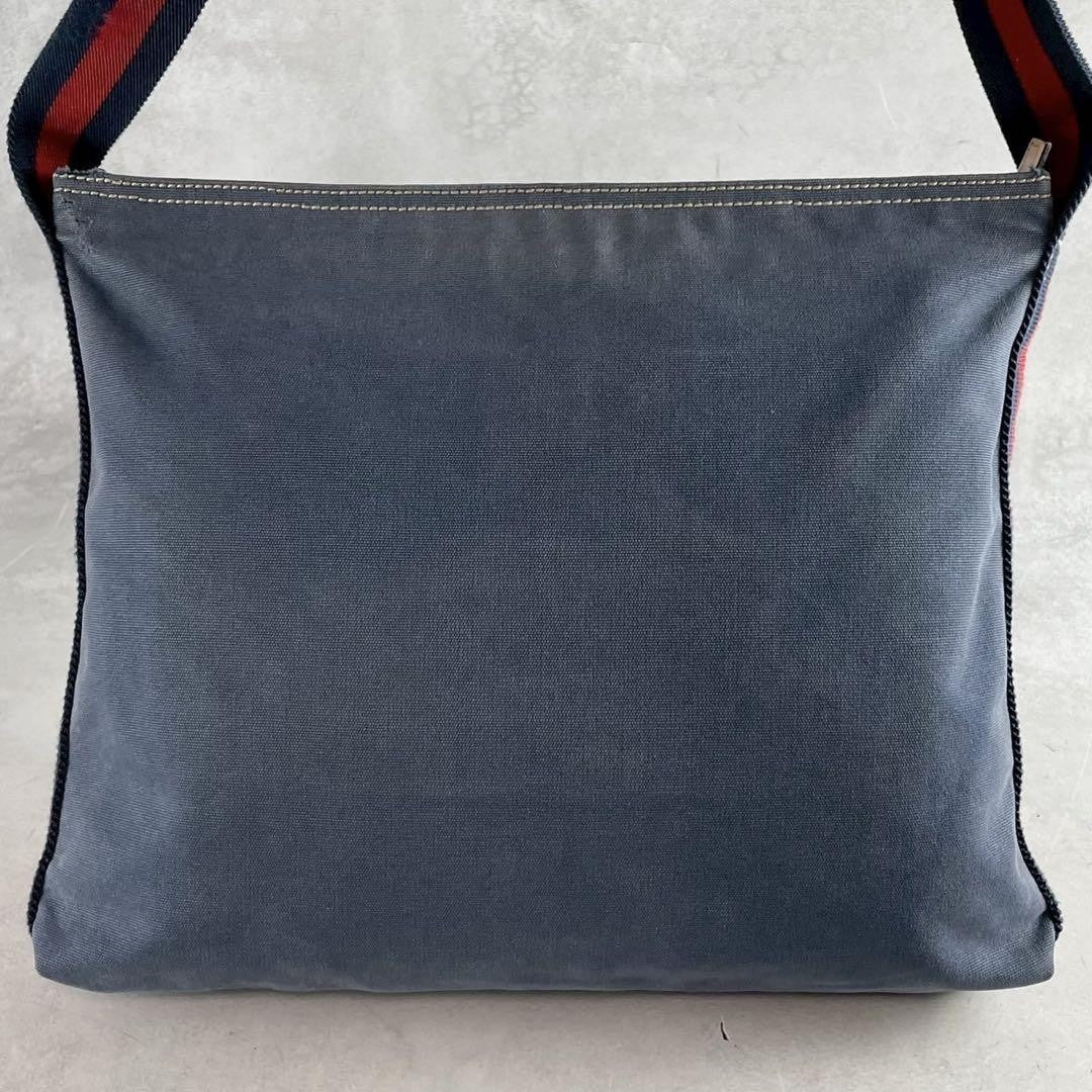 GUCCI Shoulder Bag Purse Sherry Line Canvas Leather Navy Authentic