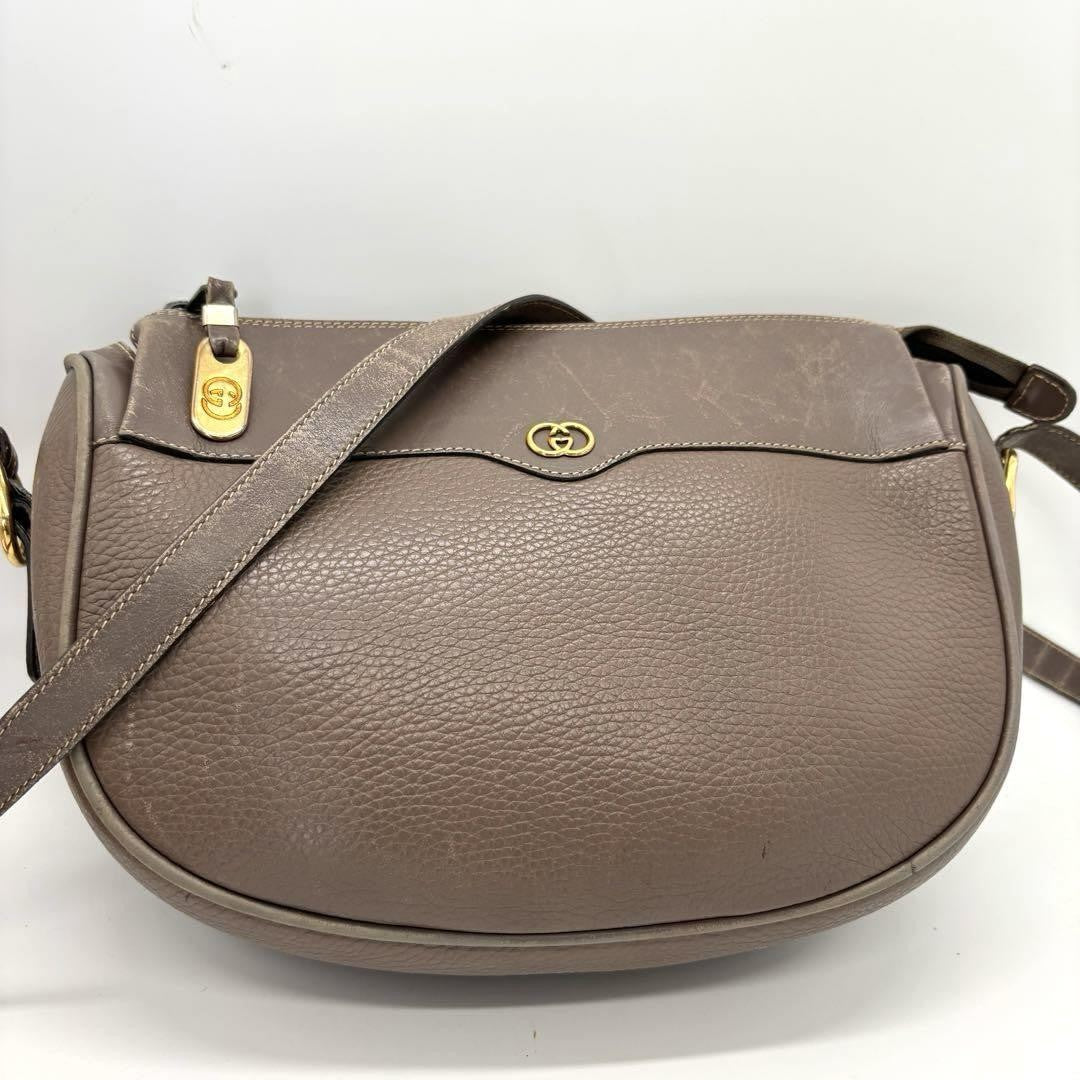 GUCCI Shoulder Bag Purse GG Old Leather Gray Authentic