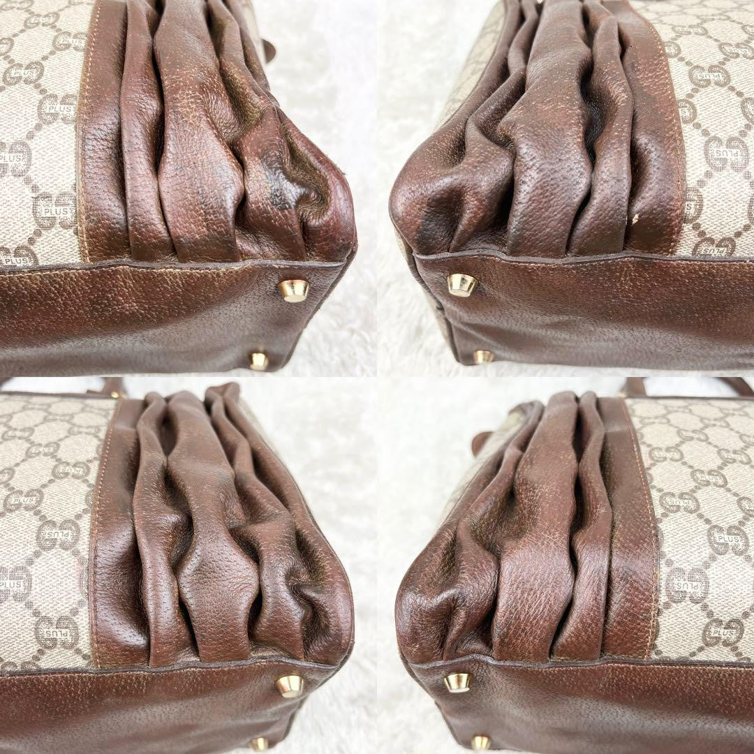 GUCCI Hand Bag Tote Purse GG Supreme Leather PVC Brown Beige Authentic