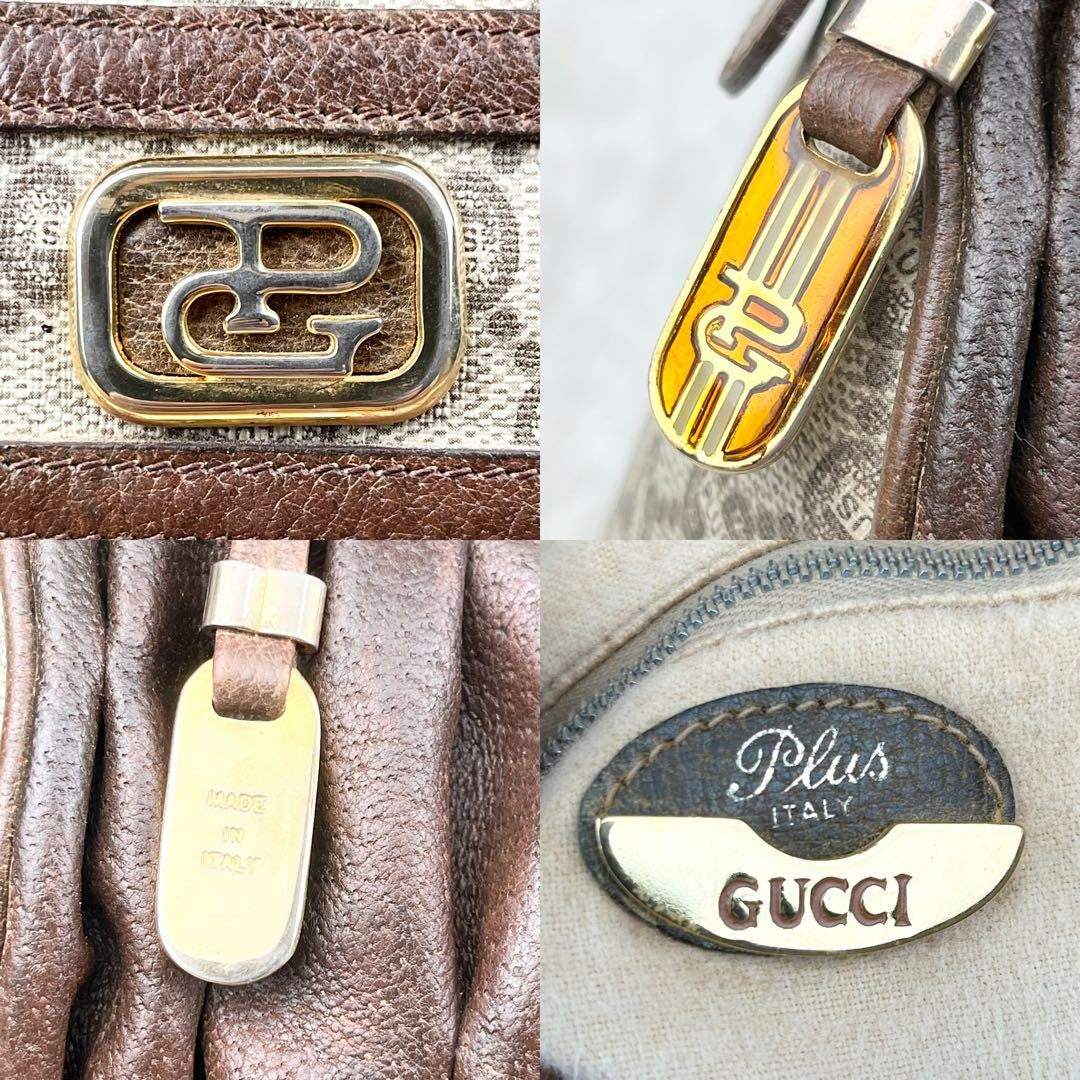 GUCCI Hand Bag Tote Purse GG Supreme Leather PVC Brown Beige Authentic