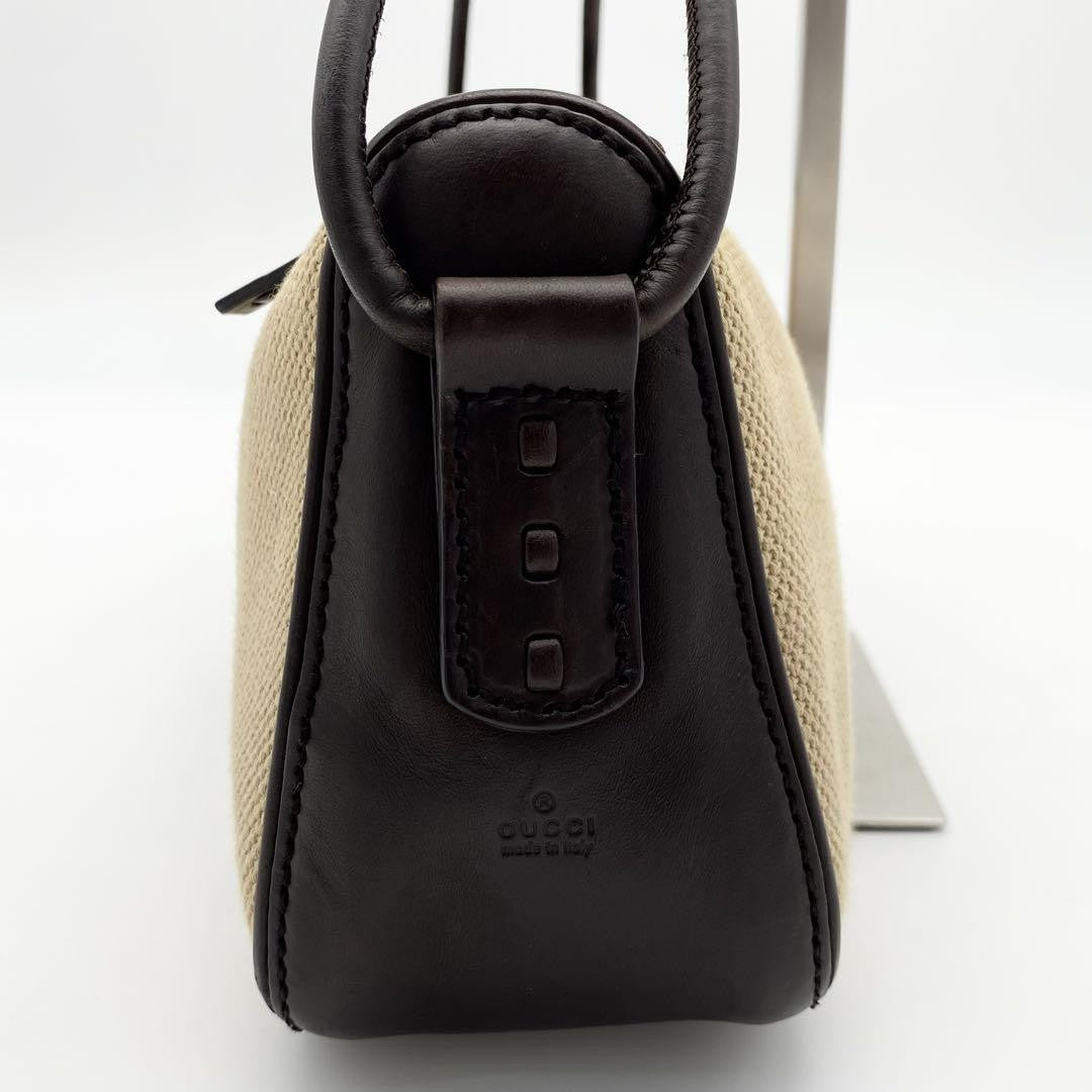 GUCCI Shoulder Bag Purse Canvas Leather Brown Beige Authentic
