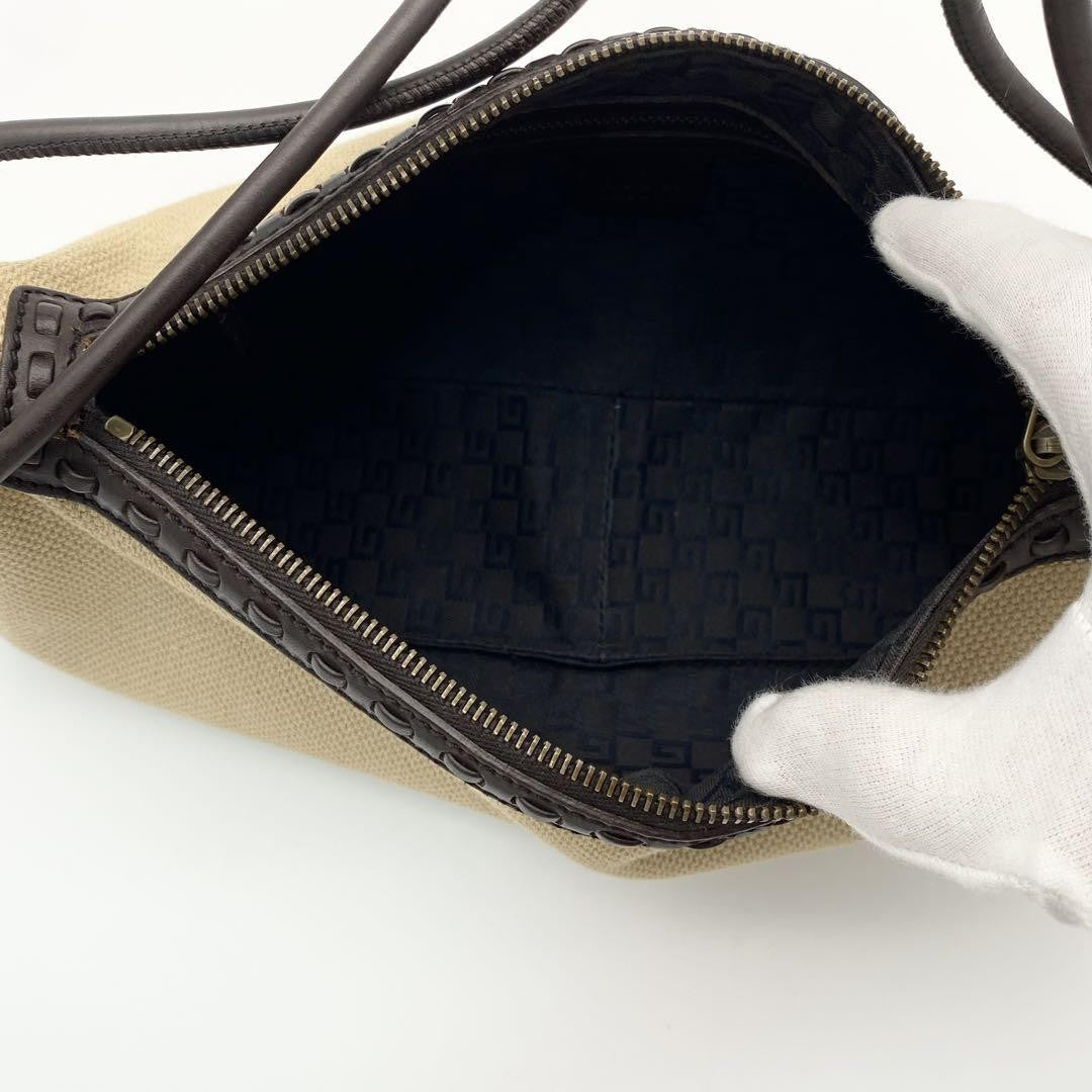 GUCCI Shoulder Bag Purse Canvas Leather Brown Beige Authentic