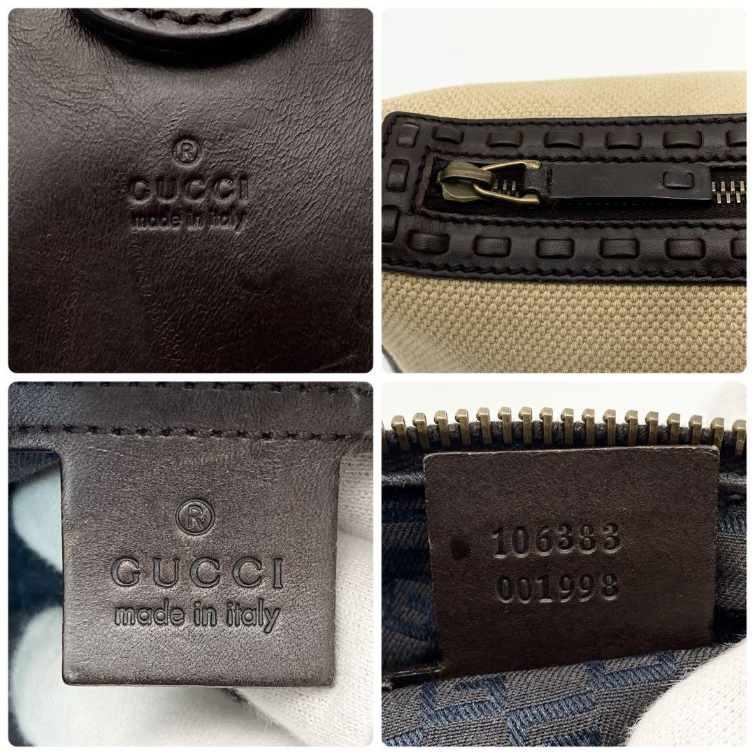 GUCCI Shoulder Bag Purse Canvas Leather Brown Beige Authentic